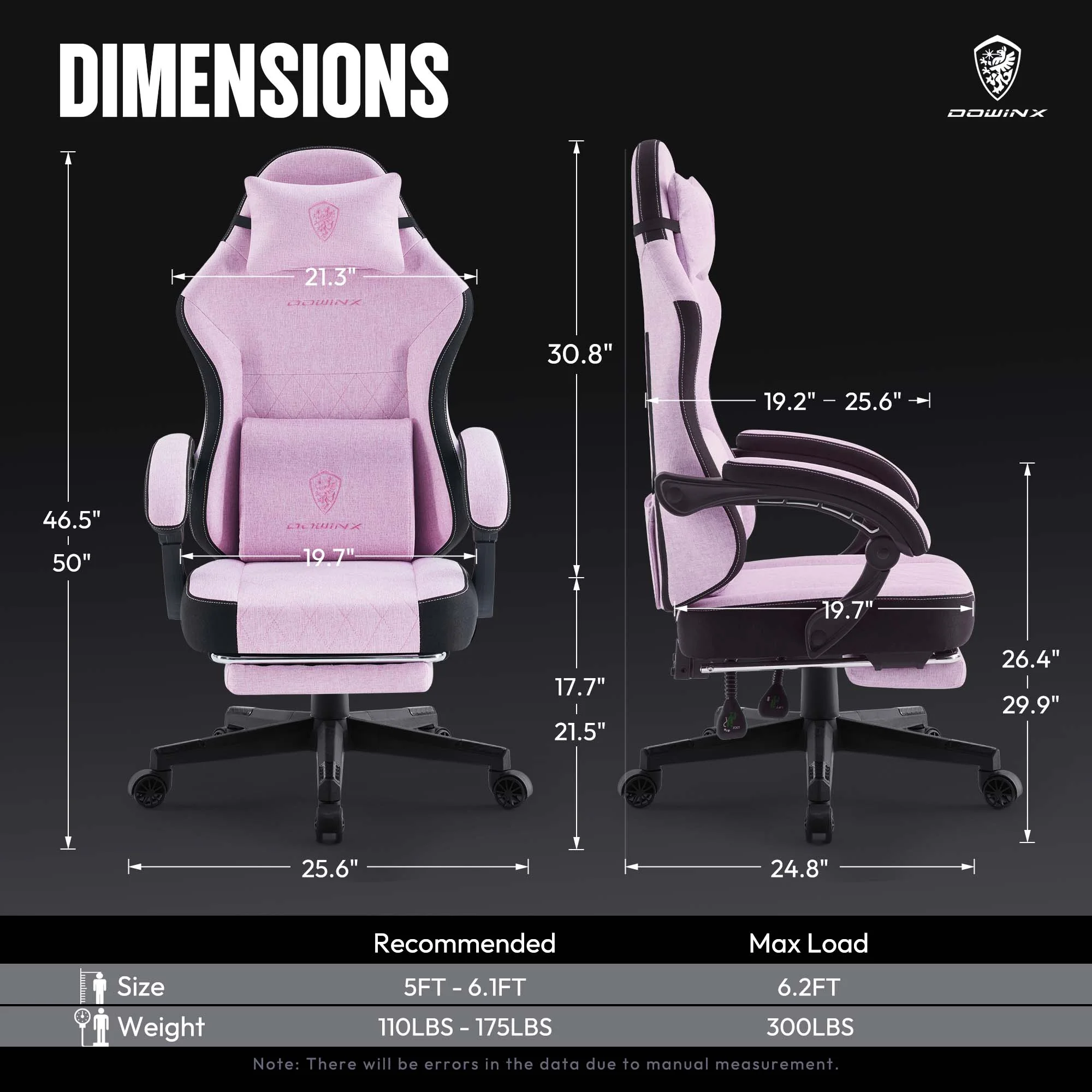 Dowinx Fabric Gaming Chair with Massage Lumbar Support, High Back Ergonomic Computer Chair with Footrest for Adult, Black