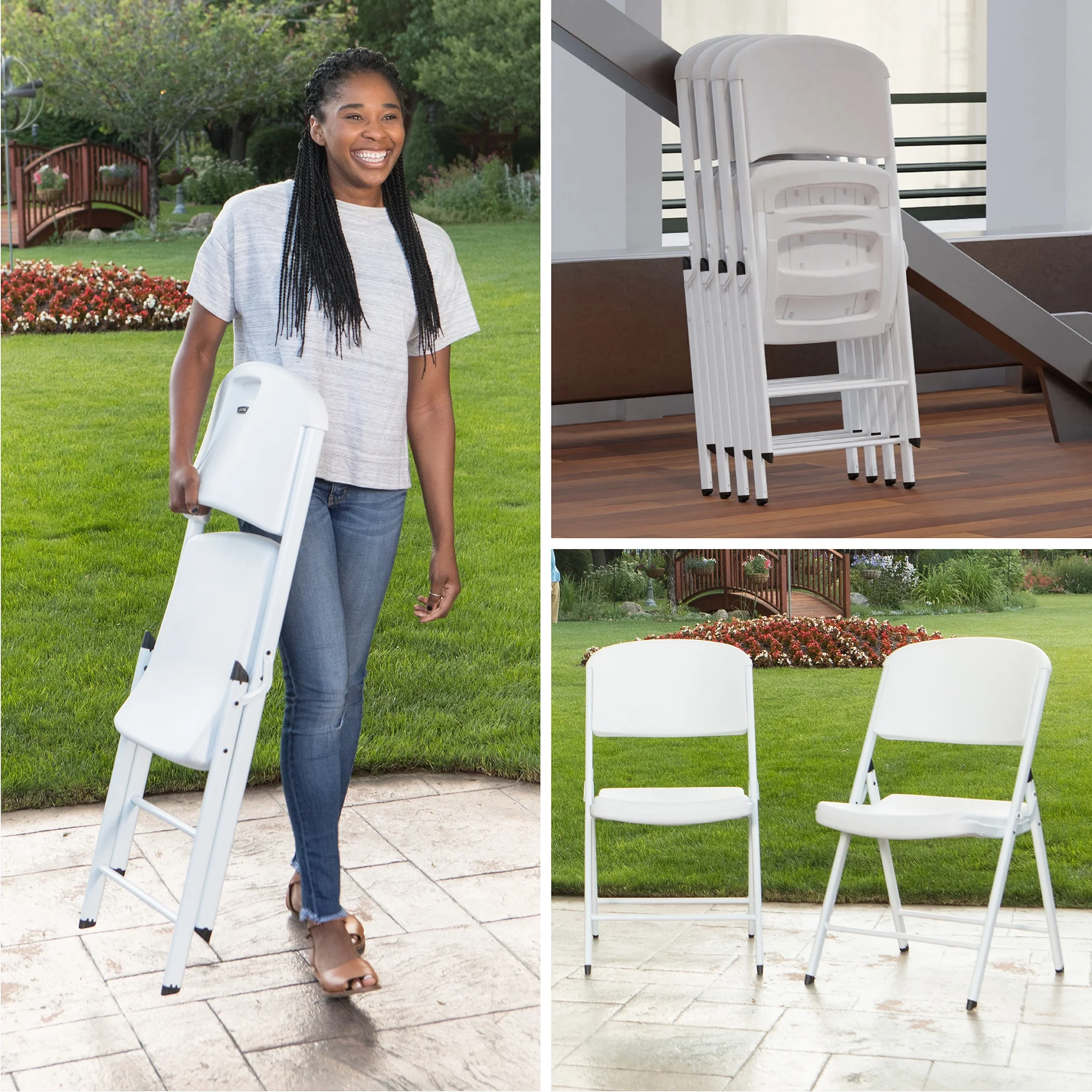 Lifetime Folding Chair, Indoor/Outdoor Commercial, White Granite, 4 Pack (42804)