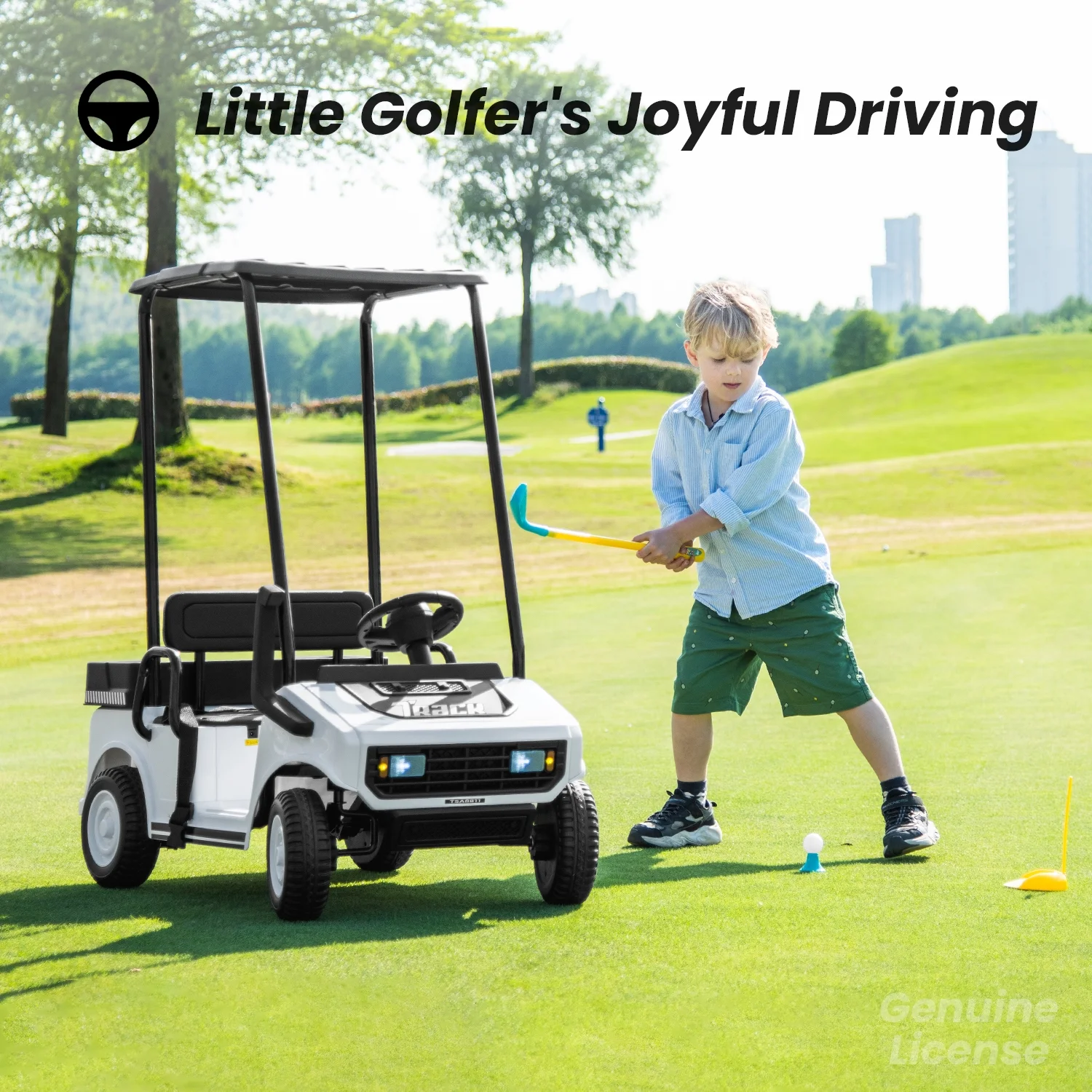 Track Seven 24V Ride on Car, Electric Golf Cart with Ceiling, Ride on Truck with Remote Control, Music, Rear Storage Box, Electric Car for Boys Girls Age 3+, 18.5