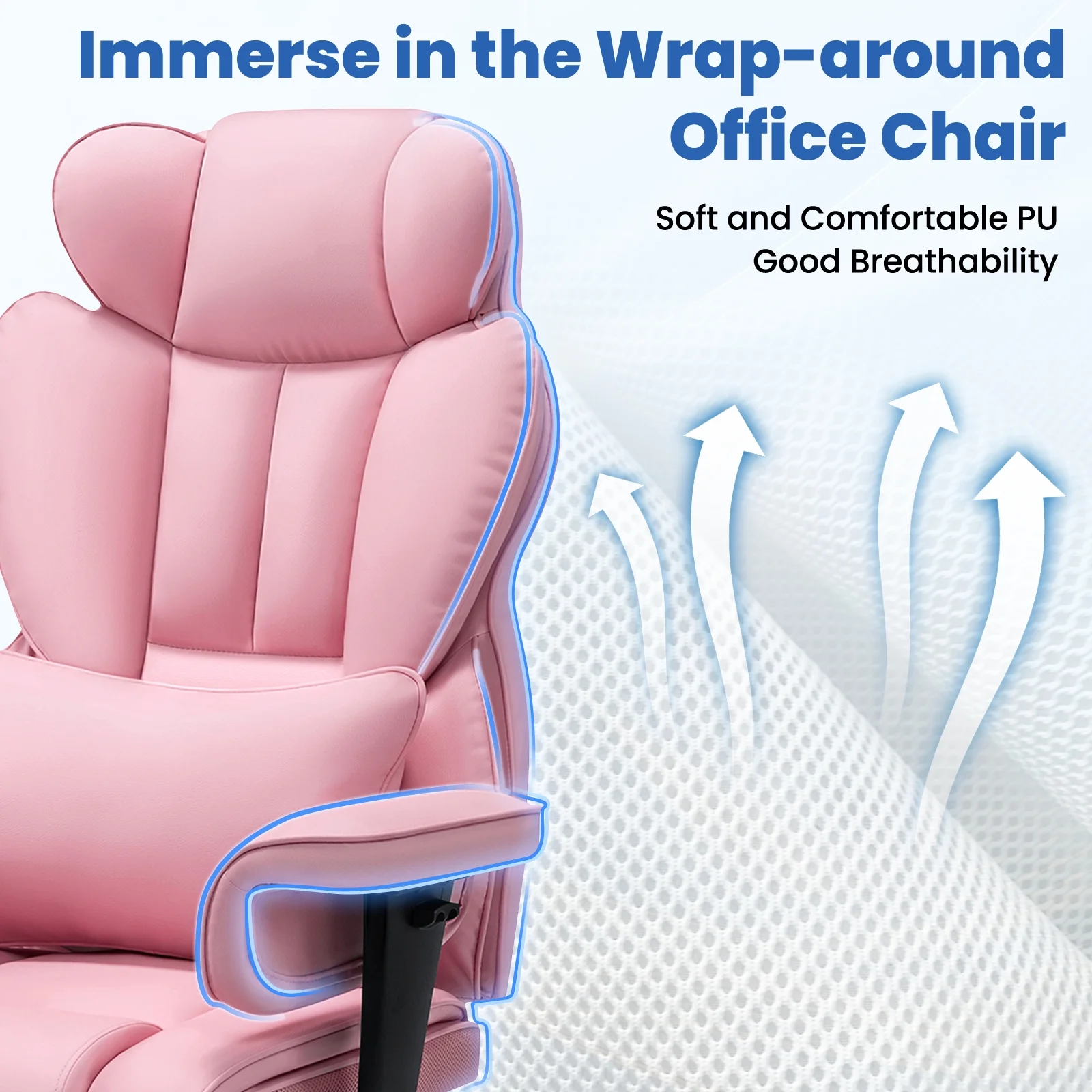 Hoffree Big and Tall Fabric Office Chair 450lbs, Executive Desk Chair with Massage Ergonomic  Computer Chair with Footrest Reclining Desk Office Chair with Lumbar Support for Home Office