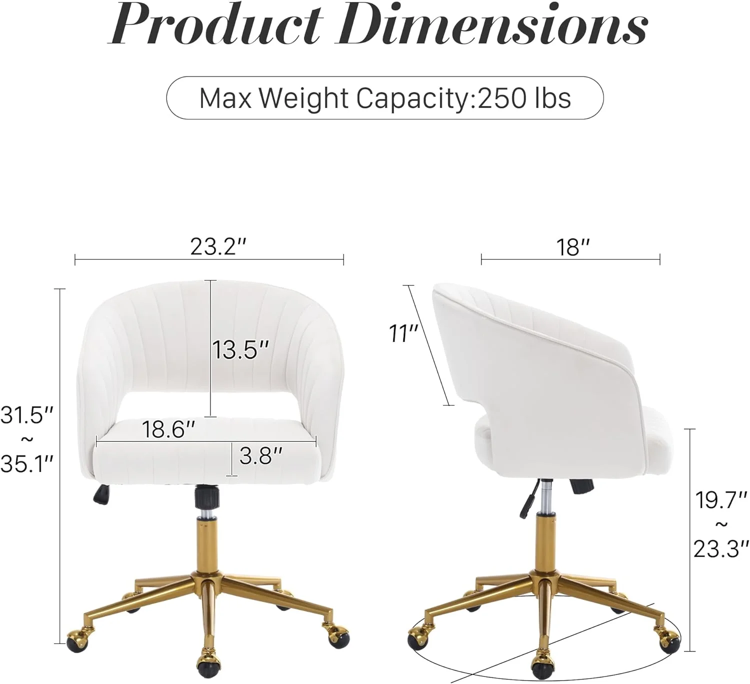 Home Office Swivel Desk Chair, Modern Velvet Vanity Chair, Height Adjustable Armchair with Gold Base, Ergonomic Office Chair for Task Study Computer Room, Beige