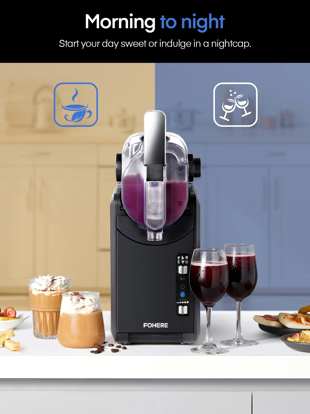 5-in-1 Slushie Machine, No Ice Needed, 15 Min Slushy Machine for Home with Self-Cleaning, Professional Frozen Drink Maker, 5 Preset Programs, Frozen Margaritas, Frapp��s, Milkshakes, and More, FOHERE