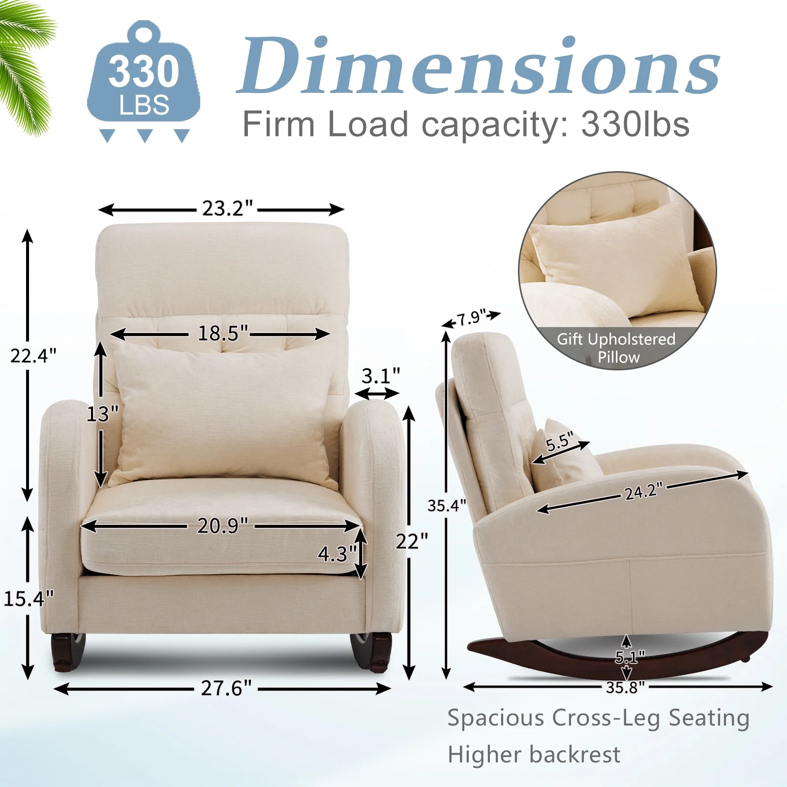 Ktaxon Rocking Accent Chair Glider Reading Chair Comfy Teddy Velvet Upholstered Single Sofa Rocker for Living Room, Nursery, Bedroom Beige