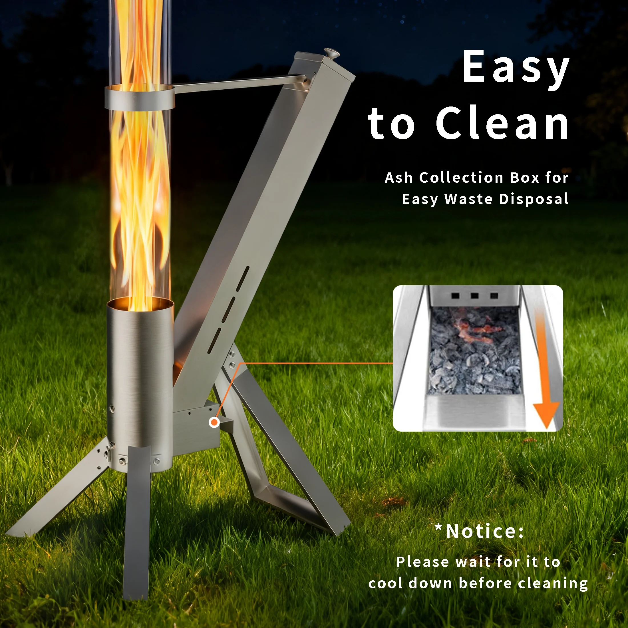 Enyopro 2 Piece Outdoor Smokeless Pellet Heater, Portable 430 Stainless Steel Glass Tube, Patio Pellet Torch with Tripod, Upgraded Ashtray, Eco-Friendly Wood Heater for Backyard, Patio, Camping