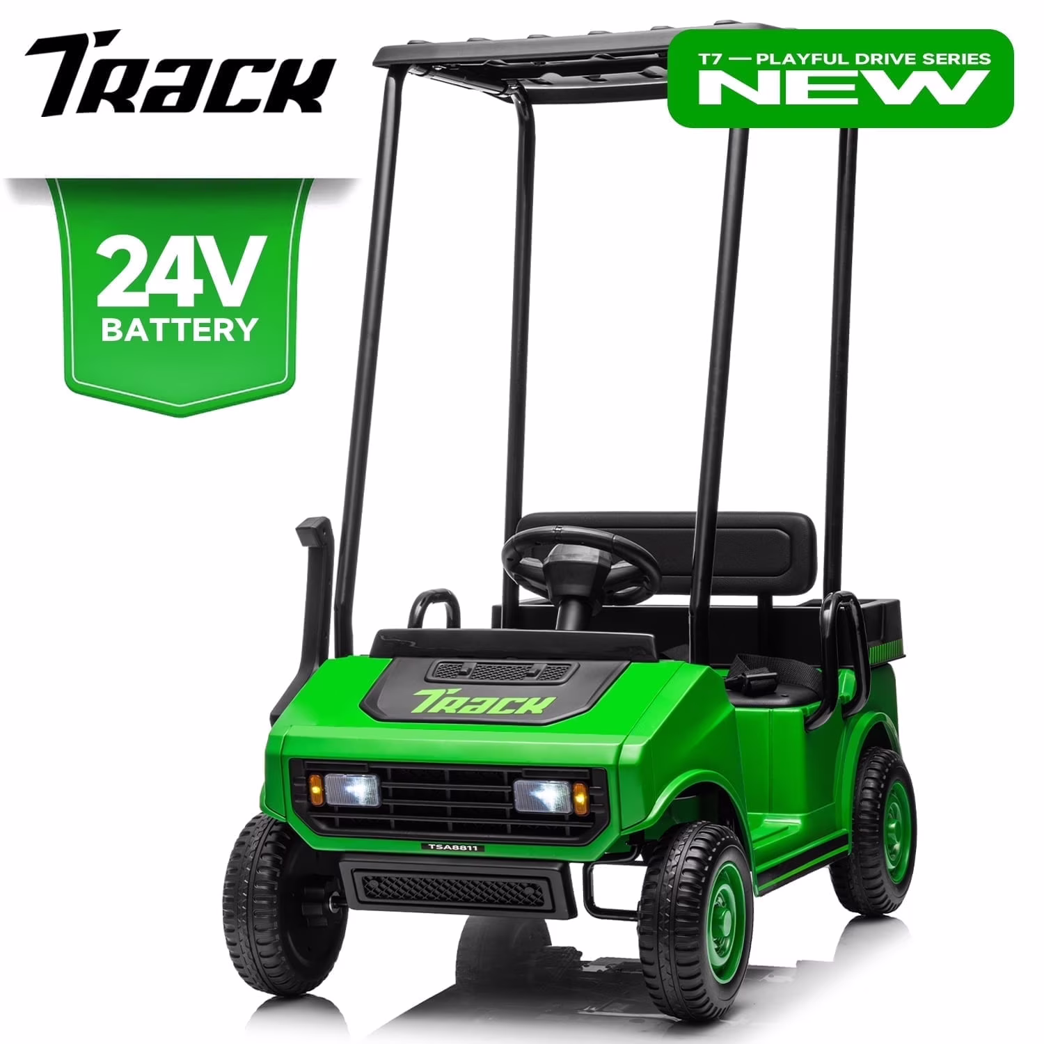 Track Seven 24V Ride on Car, Electric Golf Cart with Ceiling, Ride on Truck with Remote Control, Music, Rear Storage Box, Electric Car for Boys Girls Age 3+, 18.5