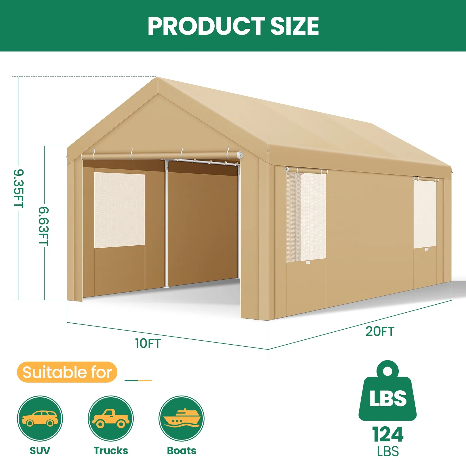 HOTEEL Carport 10'x20' Large Heavy Duty Car Canopy with Steel Frame, Portable Garage Wedding Tent Big Tents Carports Shelter, All-Season Tarp for Outdoor Party Birthday, White