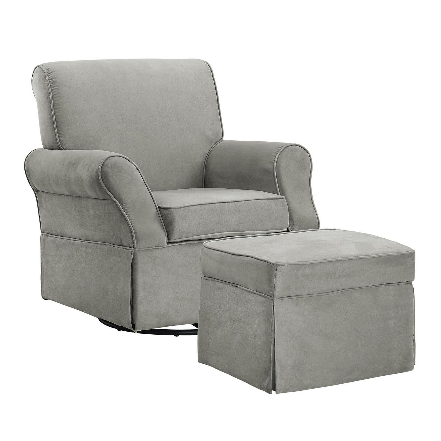 Baby Relax Kelcie Swivel Glider Chair & Ottoman Nursery Set. Gray Microfiber