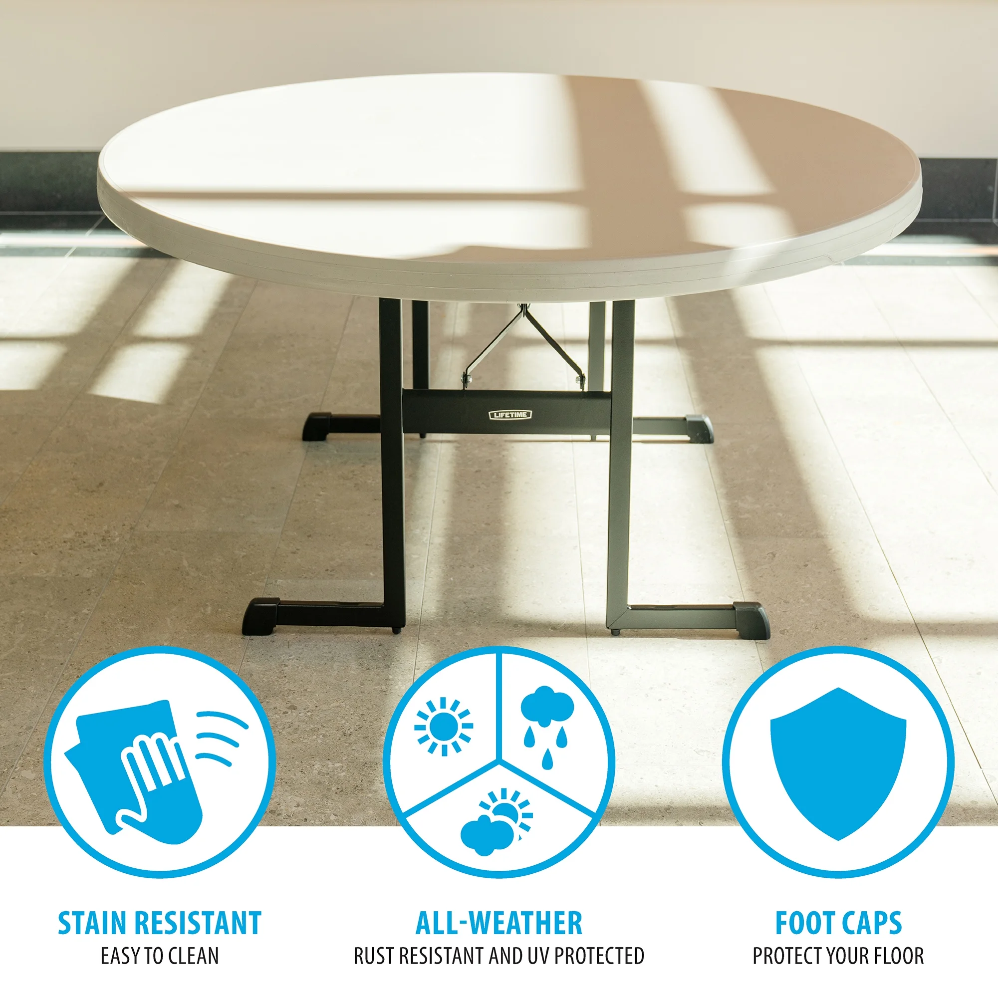 Lifetime 60 Inch Round Folding Table for Indoor and Outdoor Use, Professional Grade, Putty Color