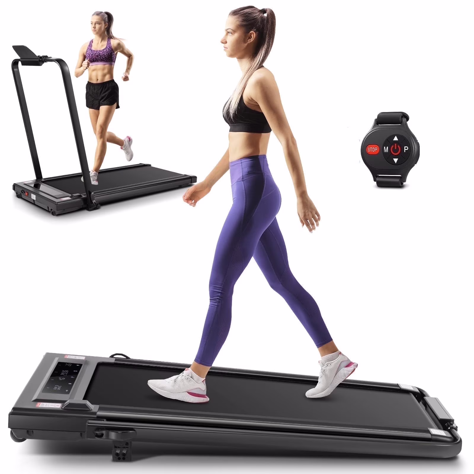 ANCHEER 2 in 1 Under Desk Treadmill with 250lbs Capacity, Walking Pad/Compact Electric Treadmill for Home/Gym/Office with LED Touch Screen, Remote Watch, Speed Range 0.6-7.5 mph