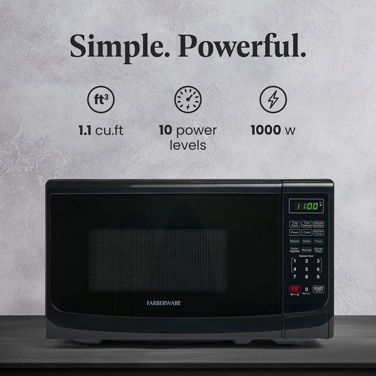 Farberware Countertop Microwave Oven with LED Lighting & Child Lock, 0.7 Cu Ft Black