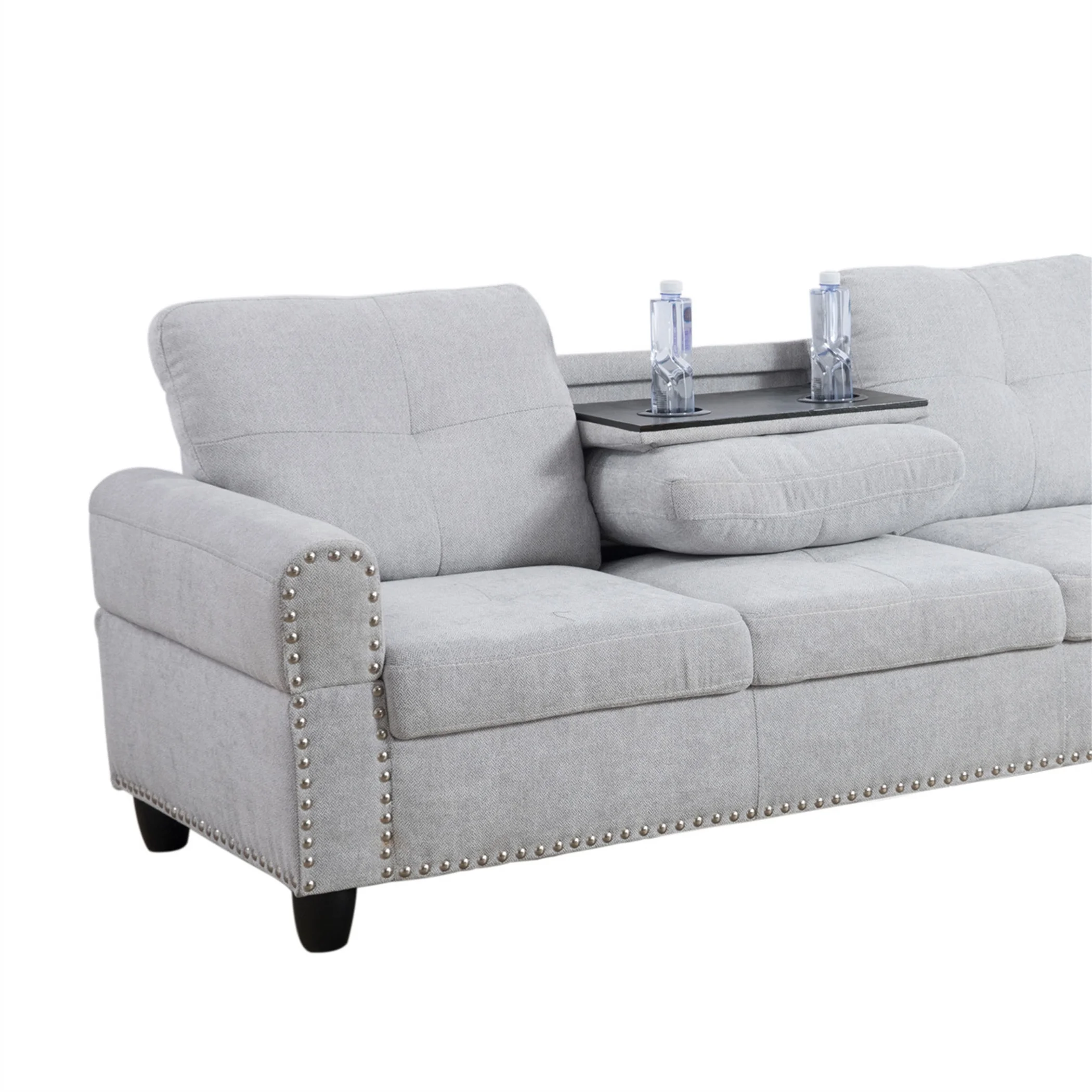 Aukfa 3 Piece Sectional Sofa, Living Room Couch with Storage Ottoman&Cup Holder, Linen, Left Hand, Black Gray