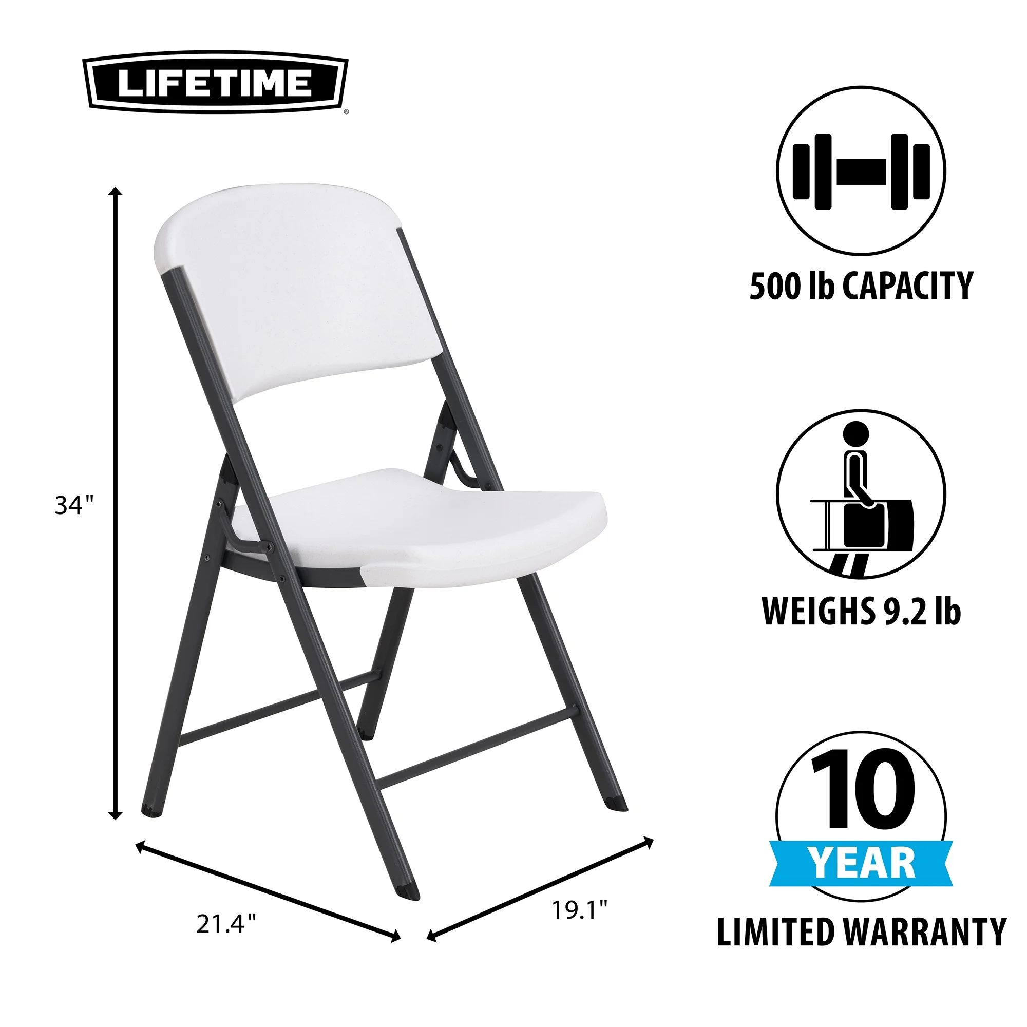 Lifetime Folding Chair, Indoor/Outdoor Commercial, White Granite, 4 Pack (42804)