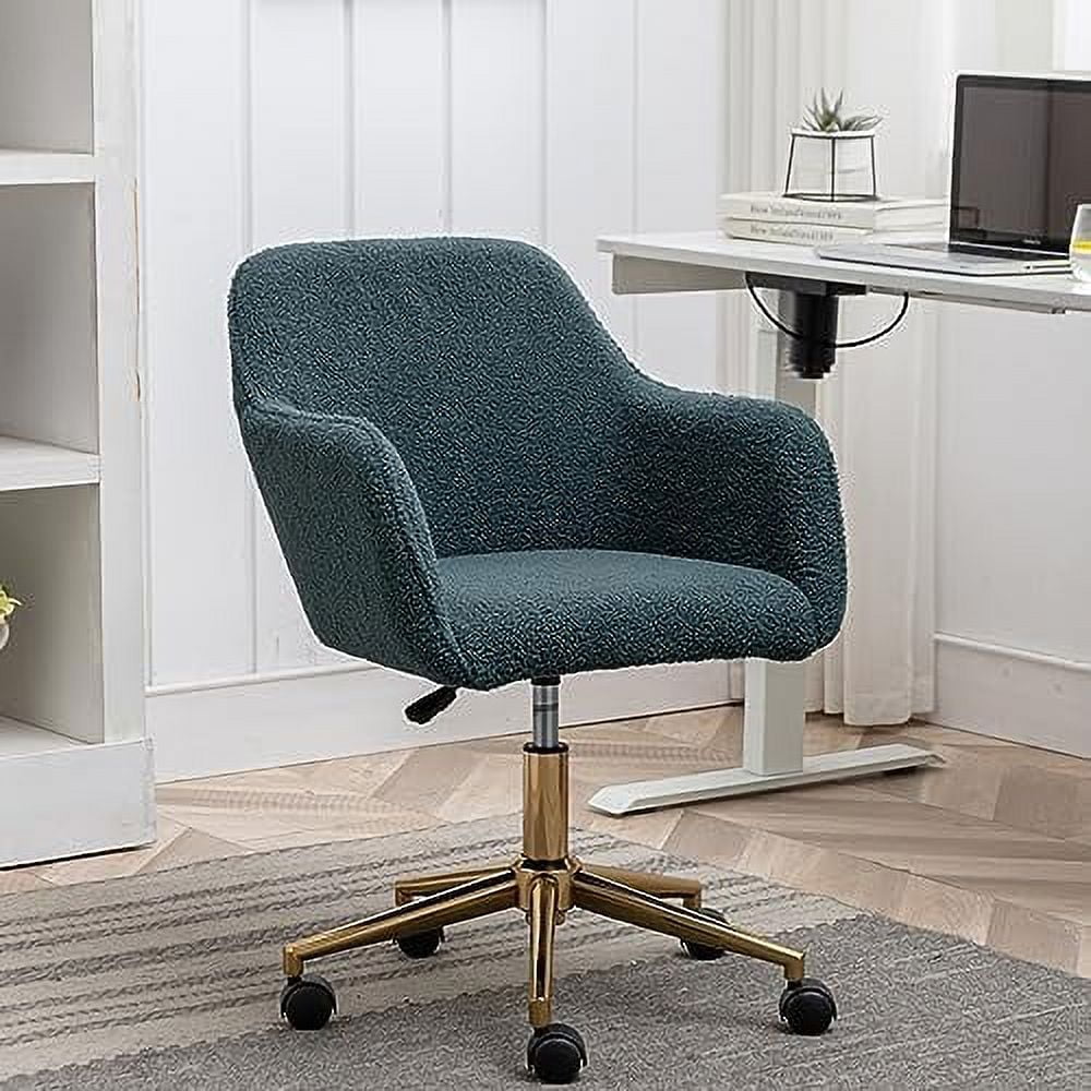 Modern Faux Fur Home Office Chair Height Adjustable, White Desk Chair Vanity Chair for Makeup Room, Rolling Desk Chairs with Wheels, Swivel Furry Cute Desk Chair for Teen Girls Women