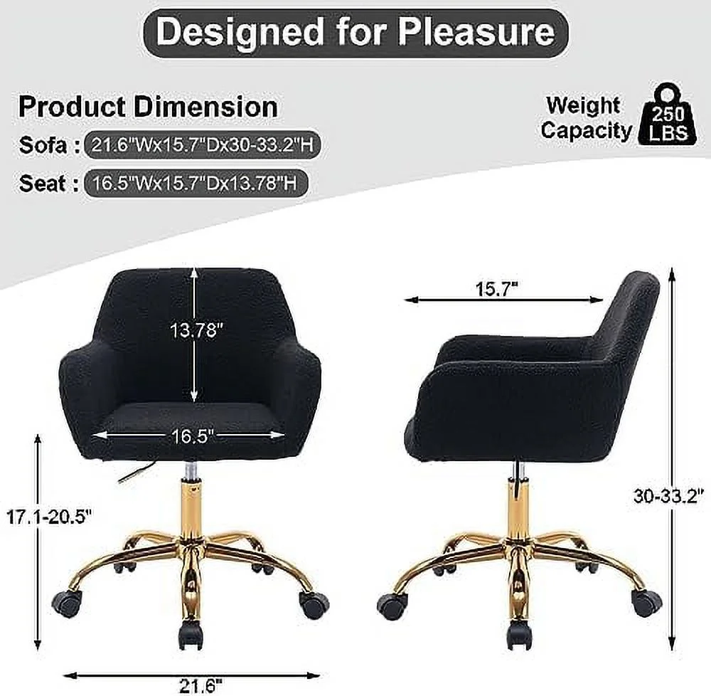 Modern Faux Fur Home Office Chair Height Adjustable, White Desk Chair Vanity Chair for Makeup Room, Rolling Desk Chairs with Wheels, Swivel Furry Cute Desk Chair for Teen Girls Women