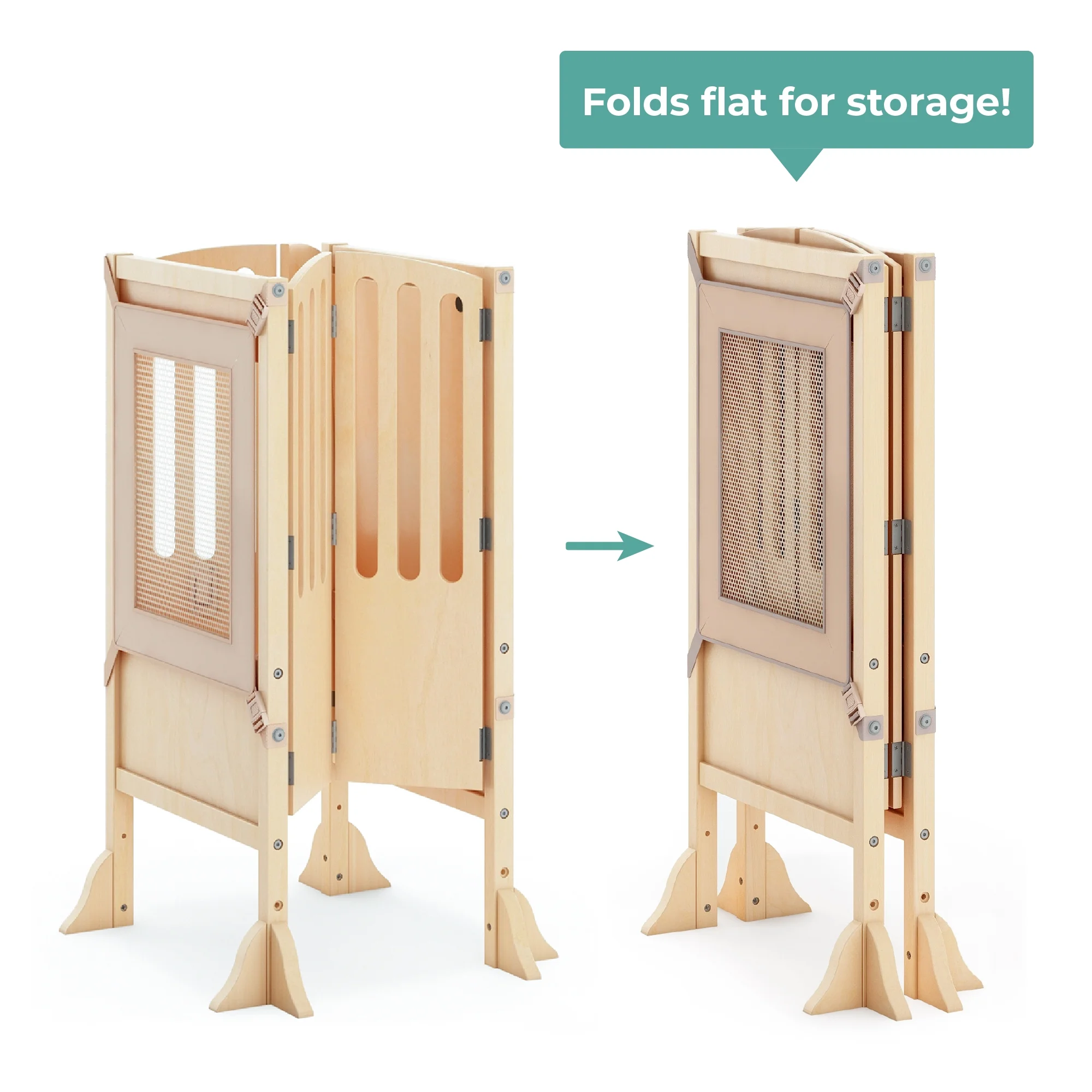 Guidecraft Contemporary Kitchen Helper Step Stool - White: Adjustable, Folding Montessori Toddler Tower - Safety Learning Furniture