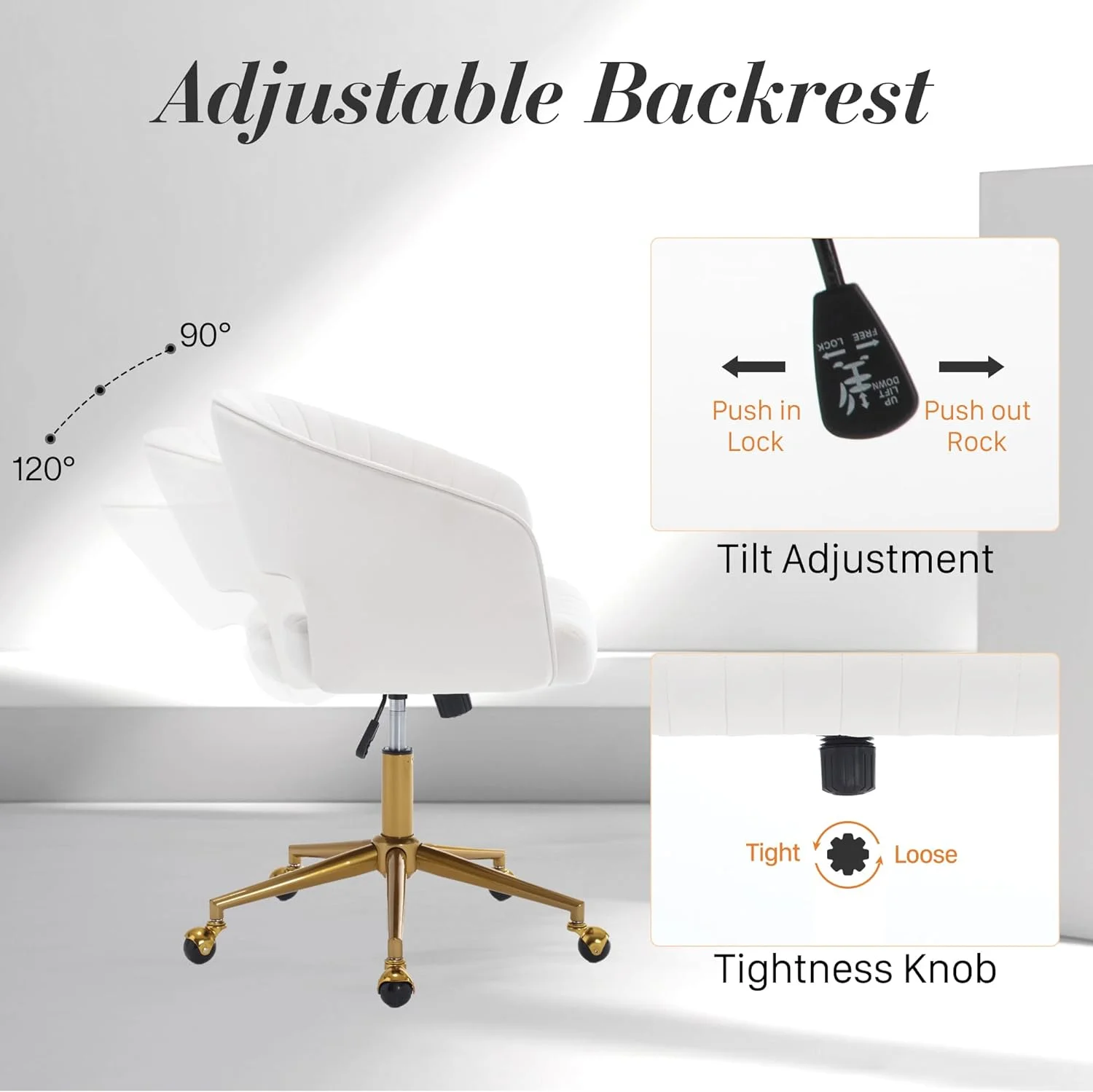 Home Office Swivel Desk Chair, Modern Velvet Vanity Chair, Height Adjustable Armchair with Gold Base, Ergonomic Office Chair for Task Study Computer Room, Beige