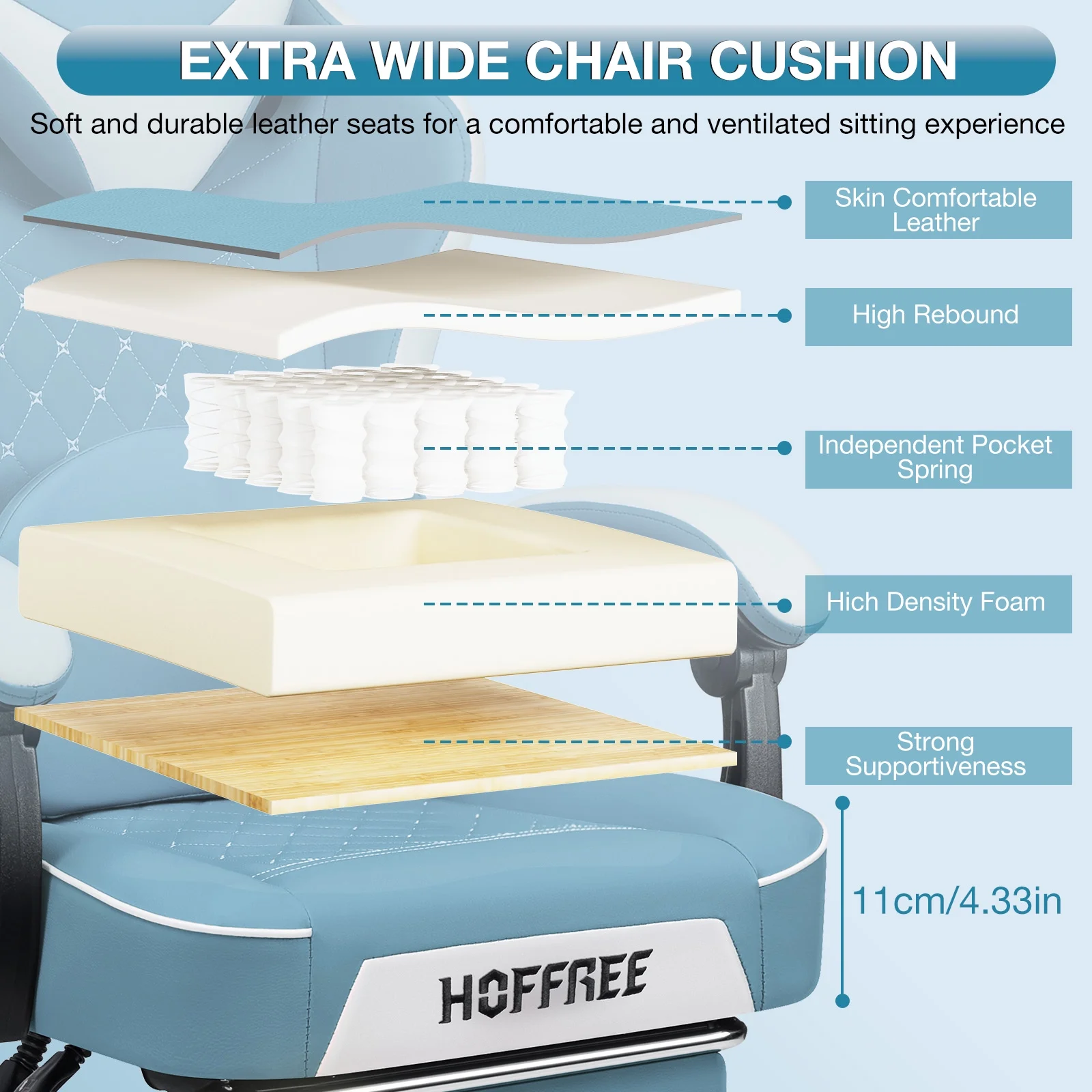 Hoffree Gaming Chair with Speakers PU Gamer Chair with footrest and massage Egonomic Computer Game Chair with Headrest and Lumbar Support for Adults and Office Gaming, 440 LBS