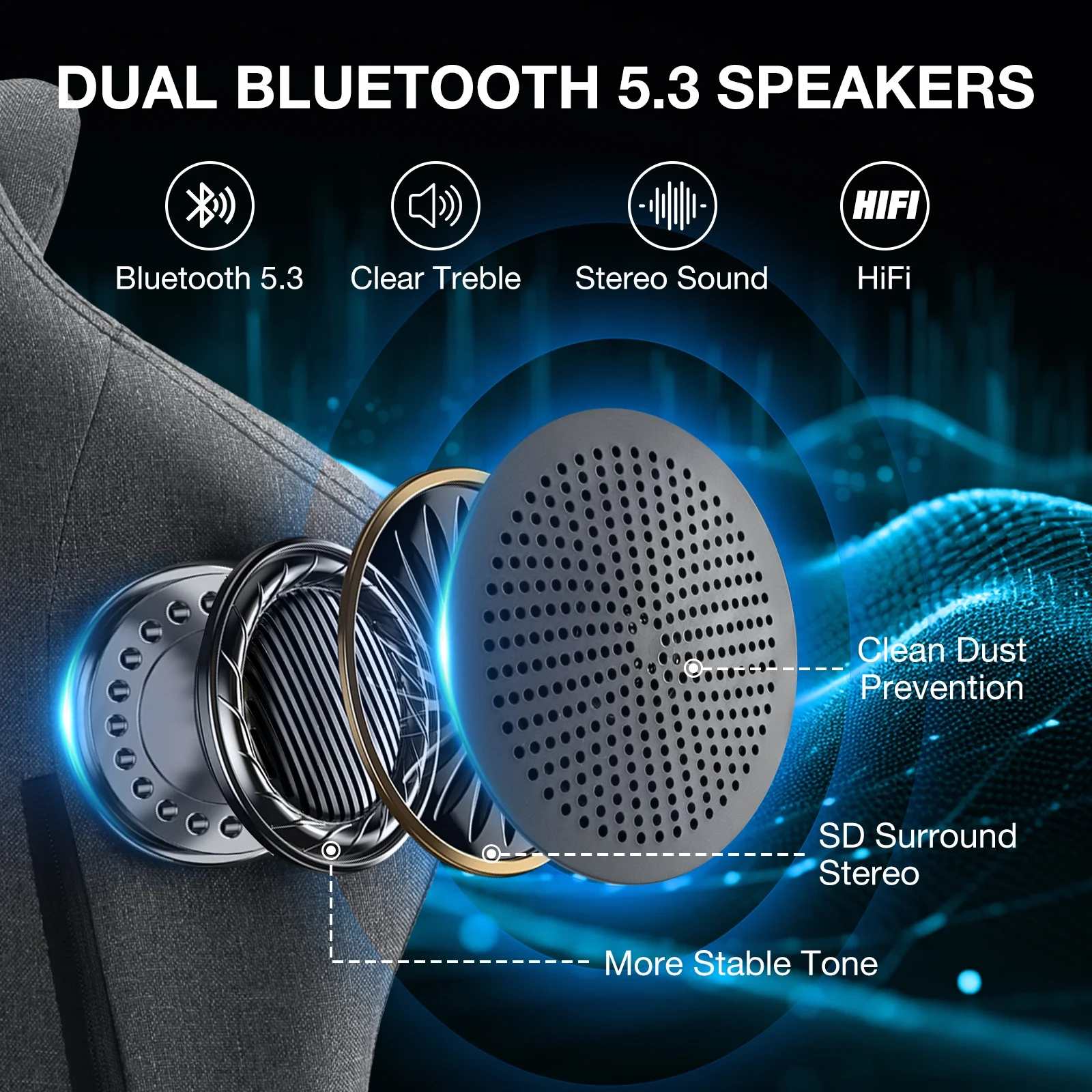 Hoffree Gaming Chair with Speakers Fabric Gamer Chair with footrest and massage Big and Tall Video Game Chair with Headrest and Lumbar Support for Adults