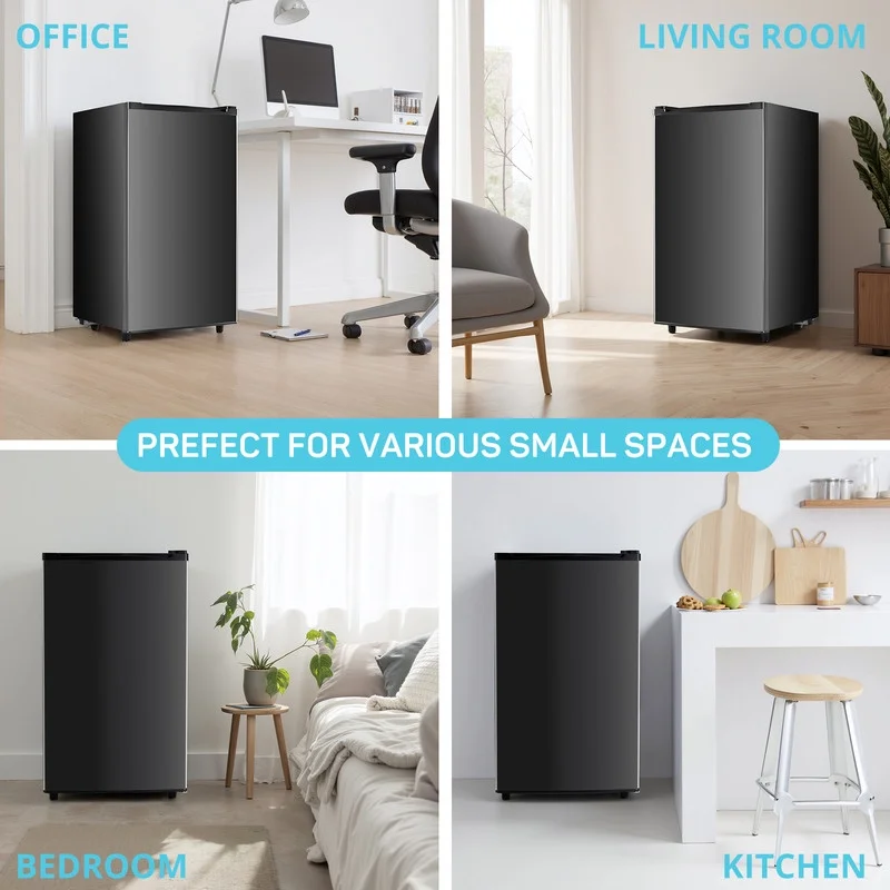 Sybels 3.2 Cu.Ft Mini Fridge with Freezer, Compact Single Door, Adjustable Thermostat & Low Noise, Perfect for Bedroom, Dorm, Office, Black