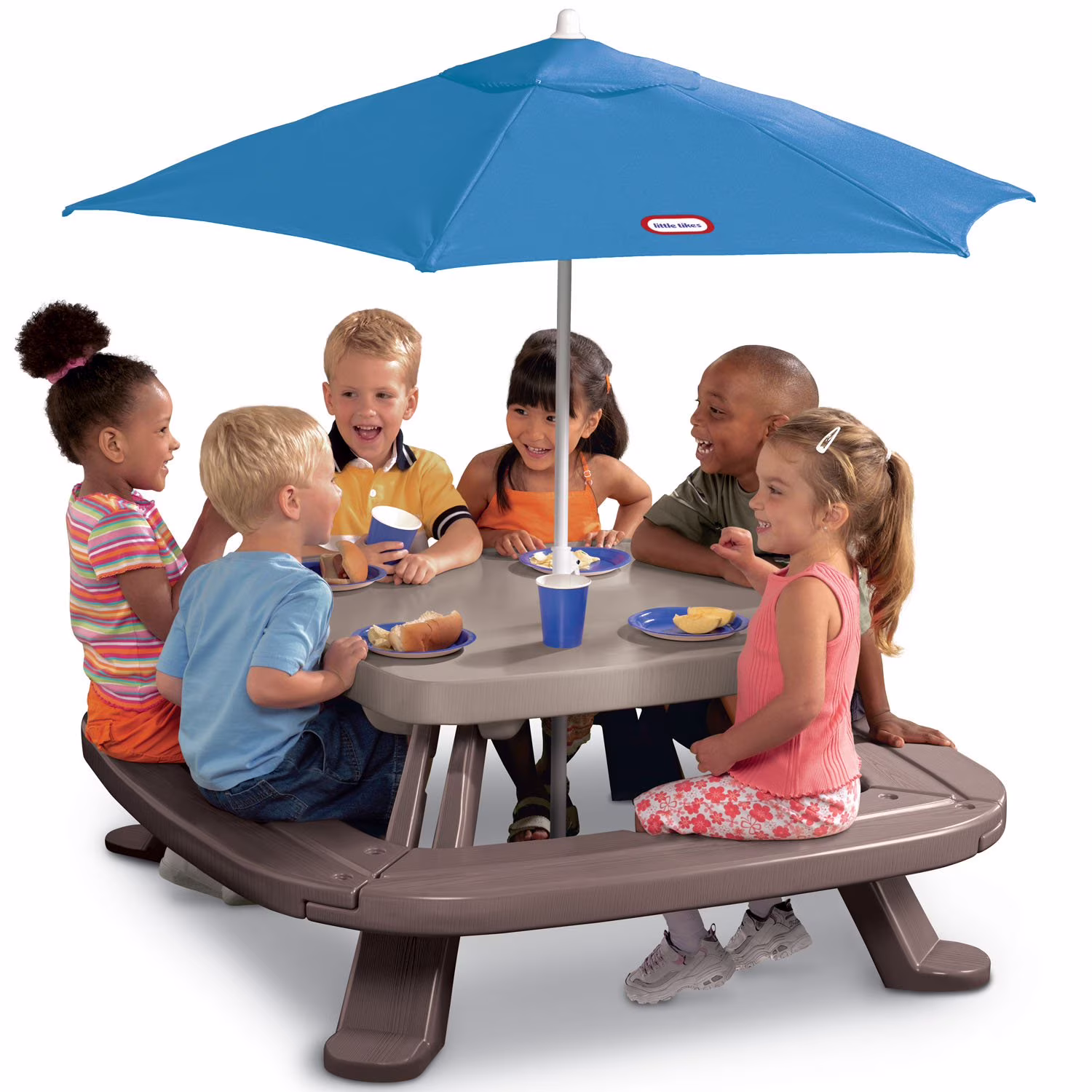 Little Tikes Outdoor Fold 'N Store Kids Picnic Table Toy with Market Umbrella, Multi-Color, Ages 2+