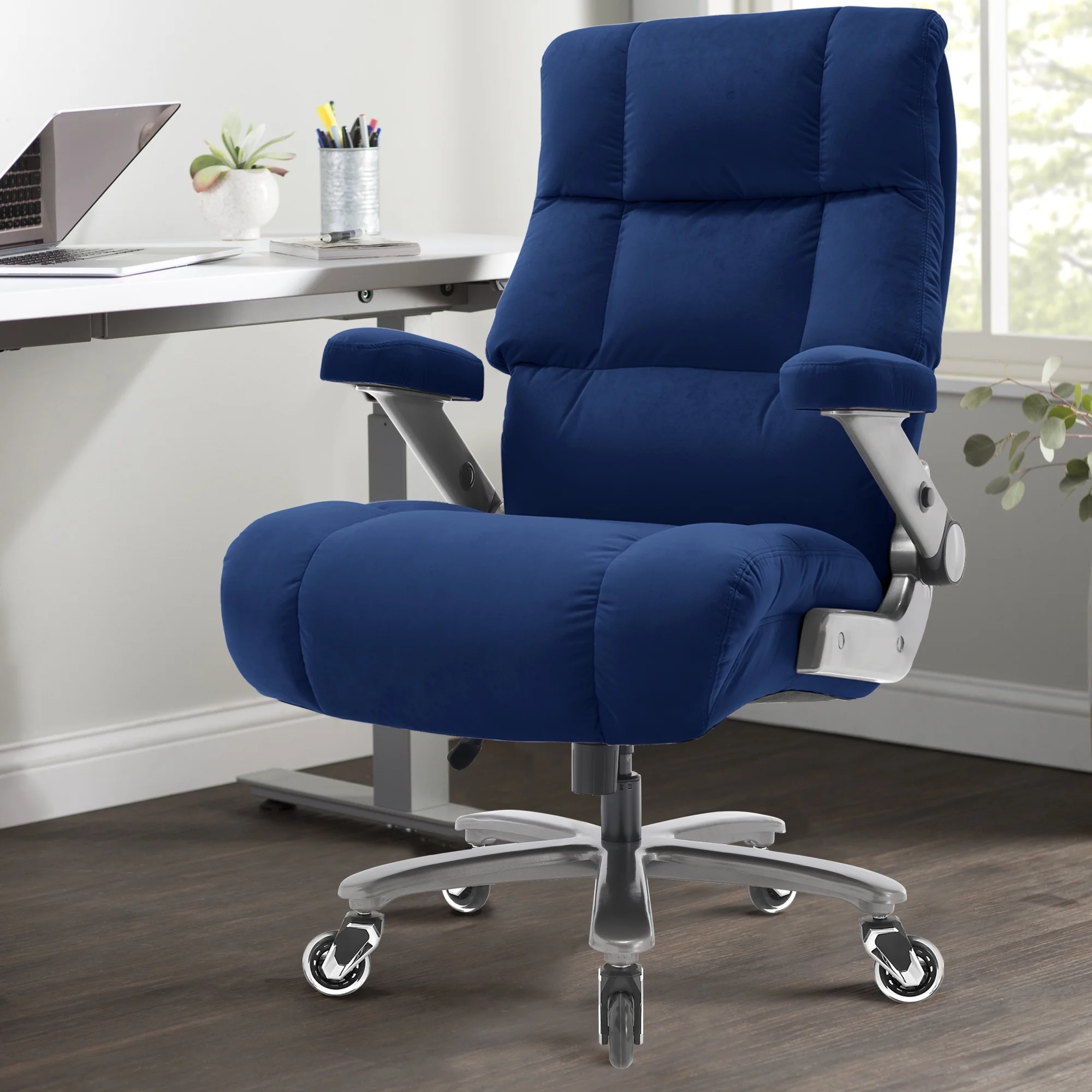 Big and Tall 700lbs Office Chair, Ultra-Soft Fabric Executive Desk Chair, Ergonomic Computer Chair with 3D Flip Up Arms, Adjustable Lumbar Support, Heavy Duty Metal Base and Quiet Rubber Wheel, Black