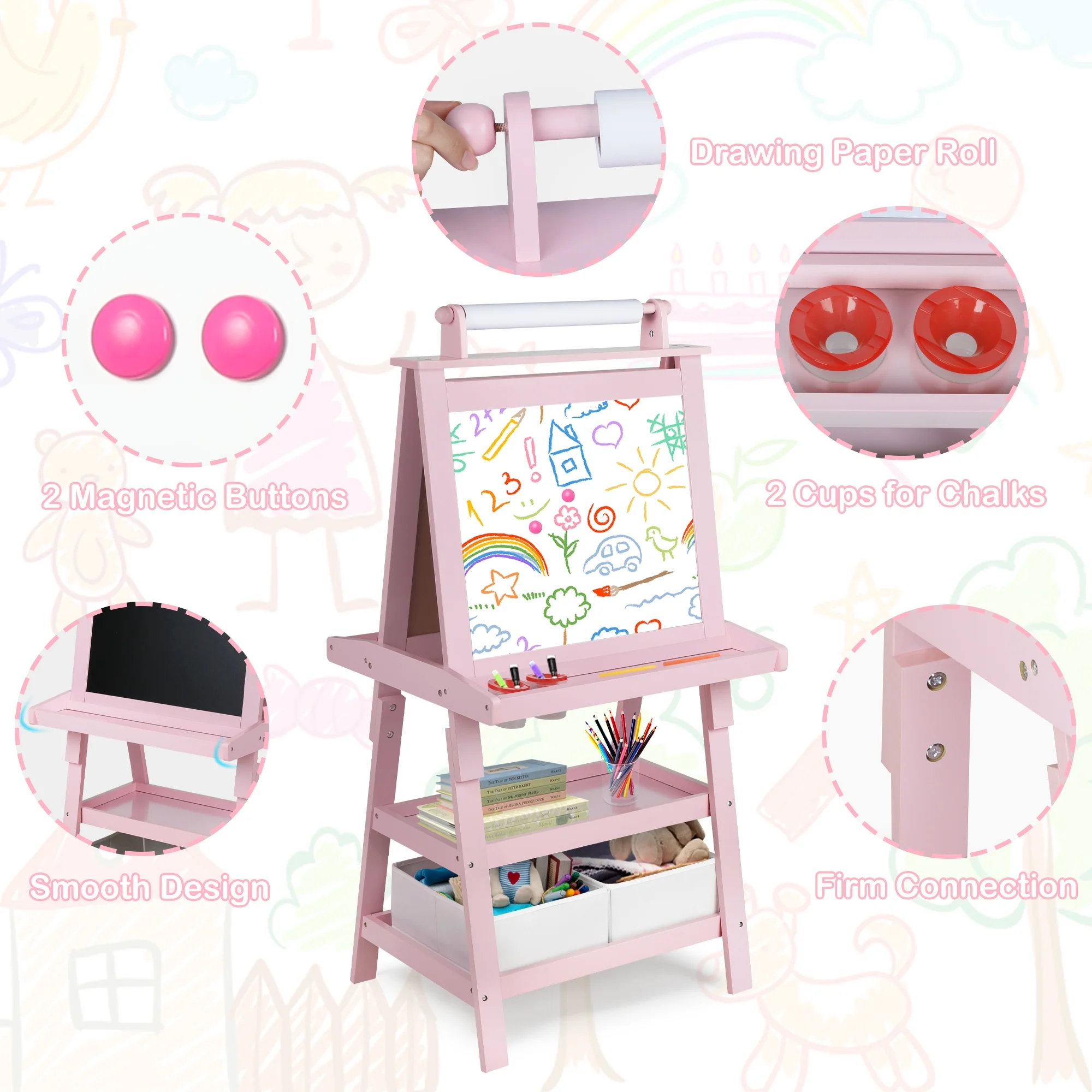 LINLUX 3 in 1 Art Easel for Kid, Whiteboard for Kid with Stand, Magnetic Chalkboard Pizarra, Grey