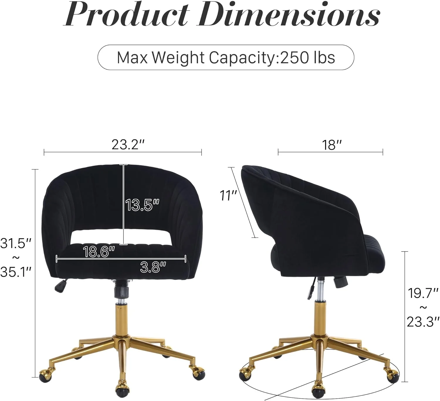 Home Office Swivel Desk Chair, Modern Velvet Vanity Chair, Height Adjustable Armchair with Gold Base, Ergonomic Office Chair for Task Study Computer Room, Beige