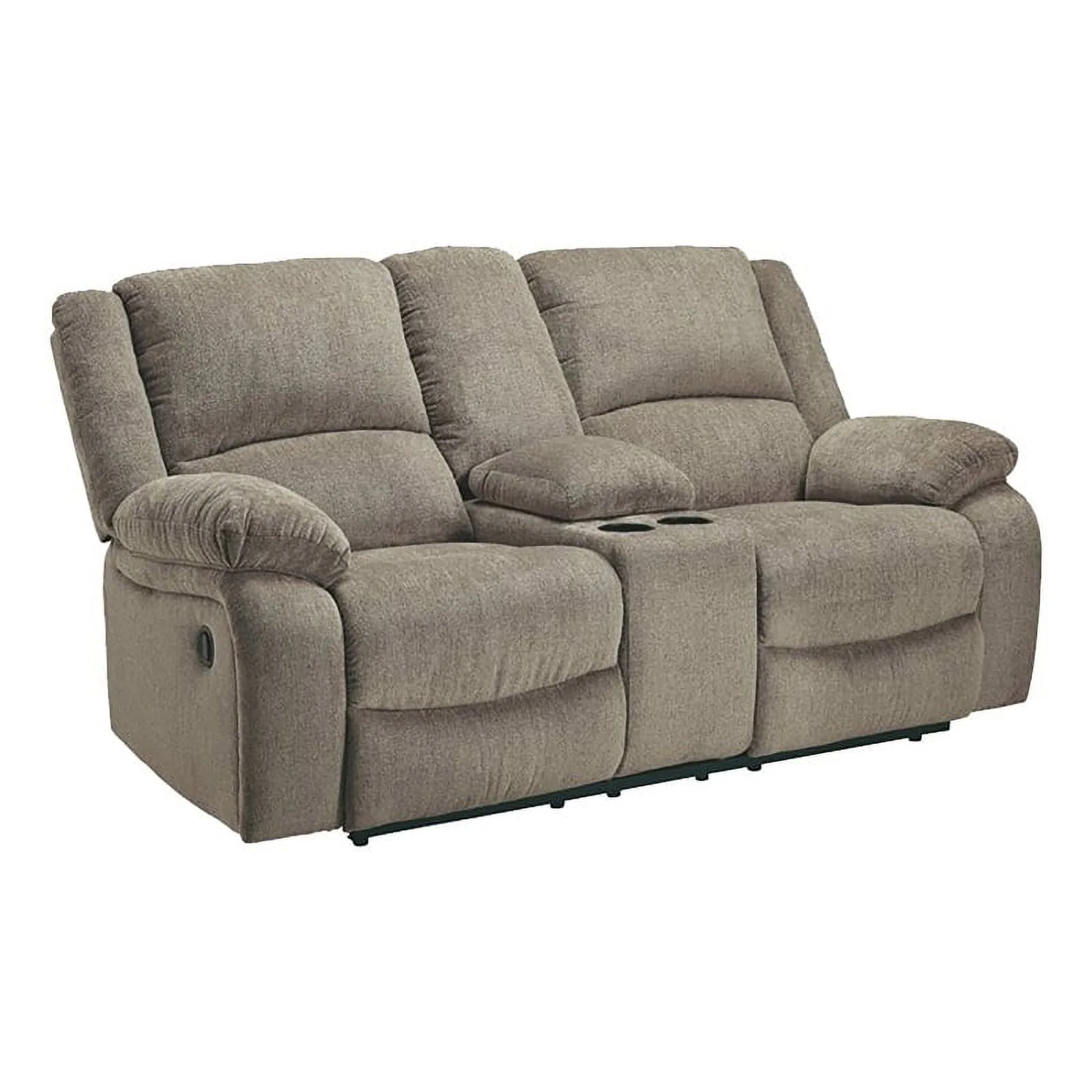 Bowery Hill Contemporary Fabric Reclining Loveseat with Console in Pewter