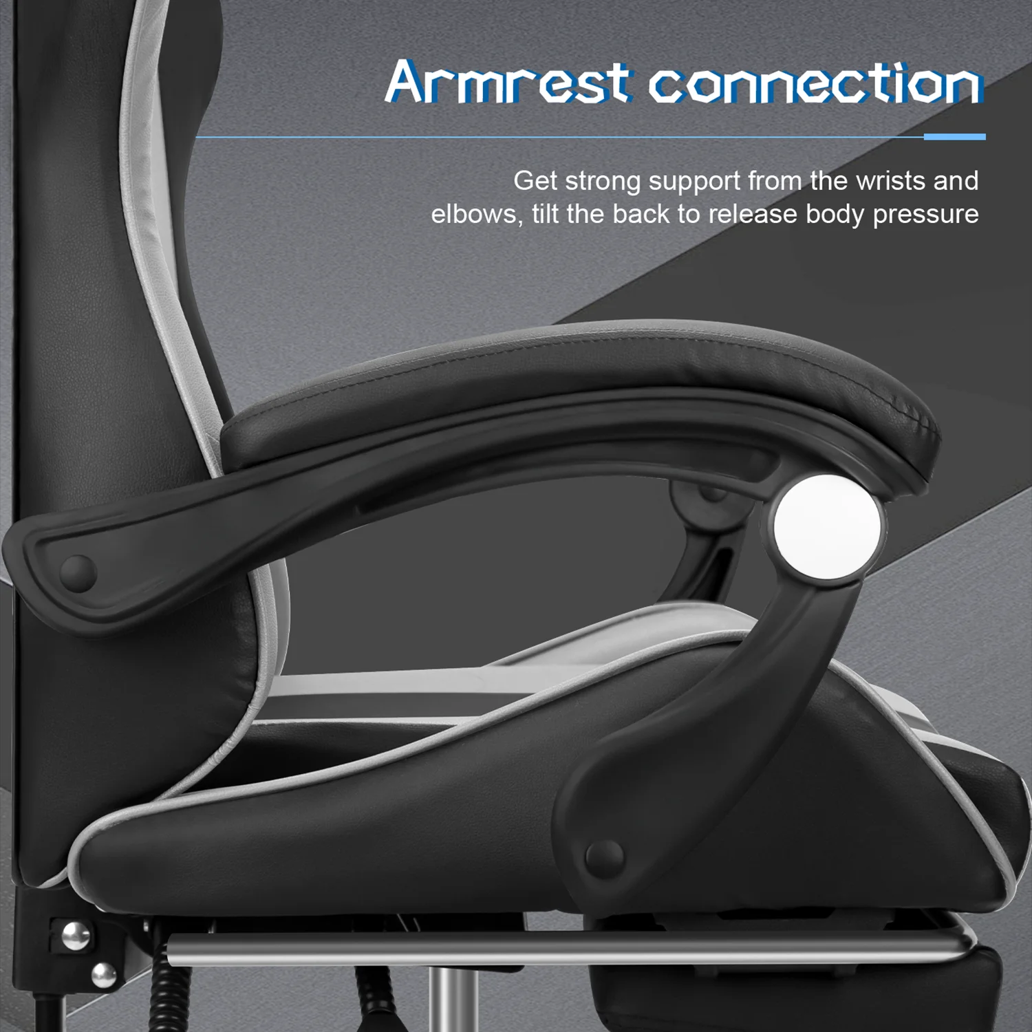 Gaming Chair with Adjustable Footrest,Eighteentek High Back Office Chair with Lumbar Support & Adjustable Headrest Video Game Chairs for Adults Black