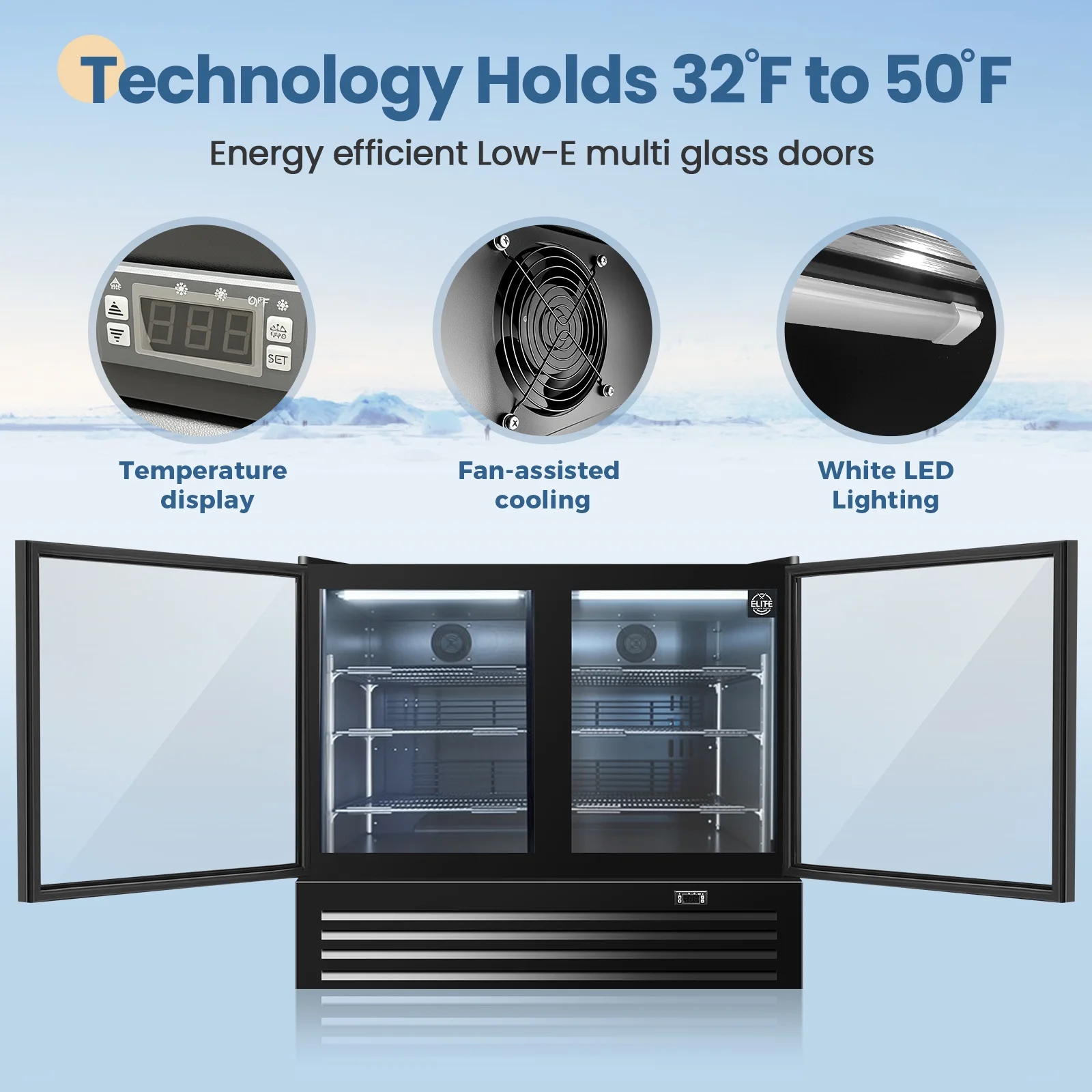 NSF 46 in. 2-Door Beverage Refrigerator, 12 Cu.Ft. Commercial Refrigerator, Back Bar Cooler