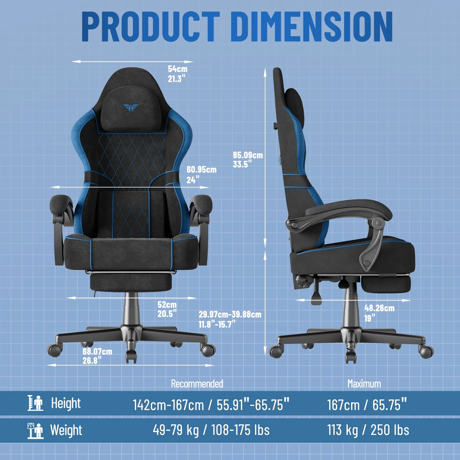 SOONTRANS Gaming Chair for Adults, Velvet Fabric High Back Comfortable Video Game Chair with Footrest and Massage Lumbar Cushion, Racing Computer Desk Chair, Ergonomic Gamer Chair, Black/Grey