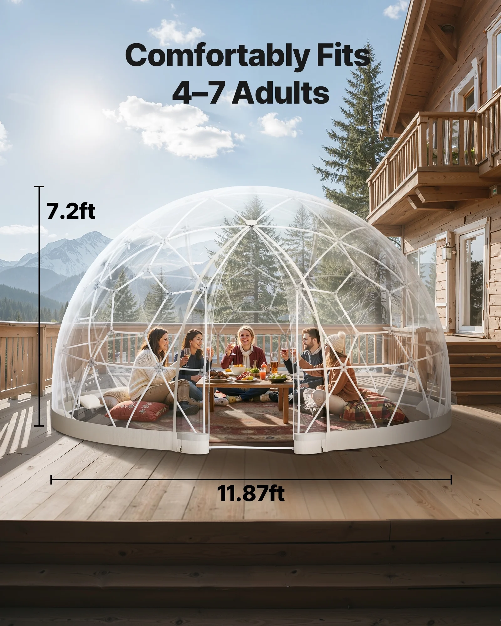 VEVOR Garden Dome Tent, 12 x 7.2 ft Outdoor Clear Bubble Tent for 4-7 Person, Weatherproof Geodesic Dome Greenhouse with Window, PVC Igloo Tents for Backyard Patios Camping Party Wedding