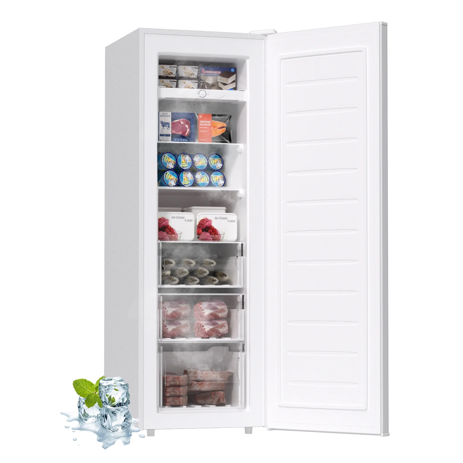 BANGSON Upright Freezer, 7.0 Cu.ft Freestanding Freezer, Convertible Upright Freezer/Refrigerator, Single Door for Kitchen, Office, Apartment, Silver