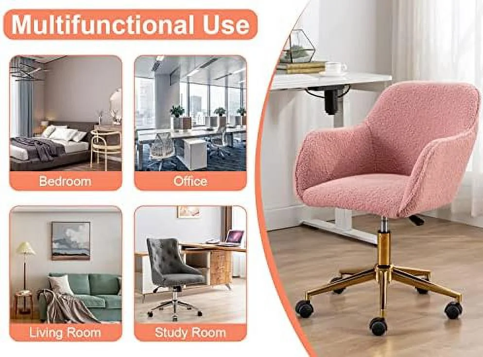 Modern Faux Fur Home Office Chair Height Adjustable, White Desk Chair Vanity Chair for Makeup Room, Rolling Desk Chairs with Wheels, Swivel Furry Cute Desk Chair for Teen Girls Women