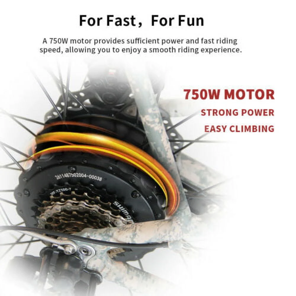 Aostirmotor Electric Mountain Bike, 749W Motor 48V 13AH Removable Lithium Battery Ebike with Rack, 26