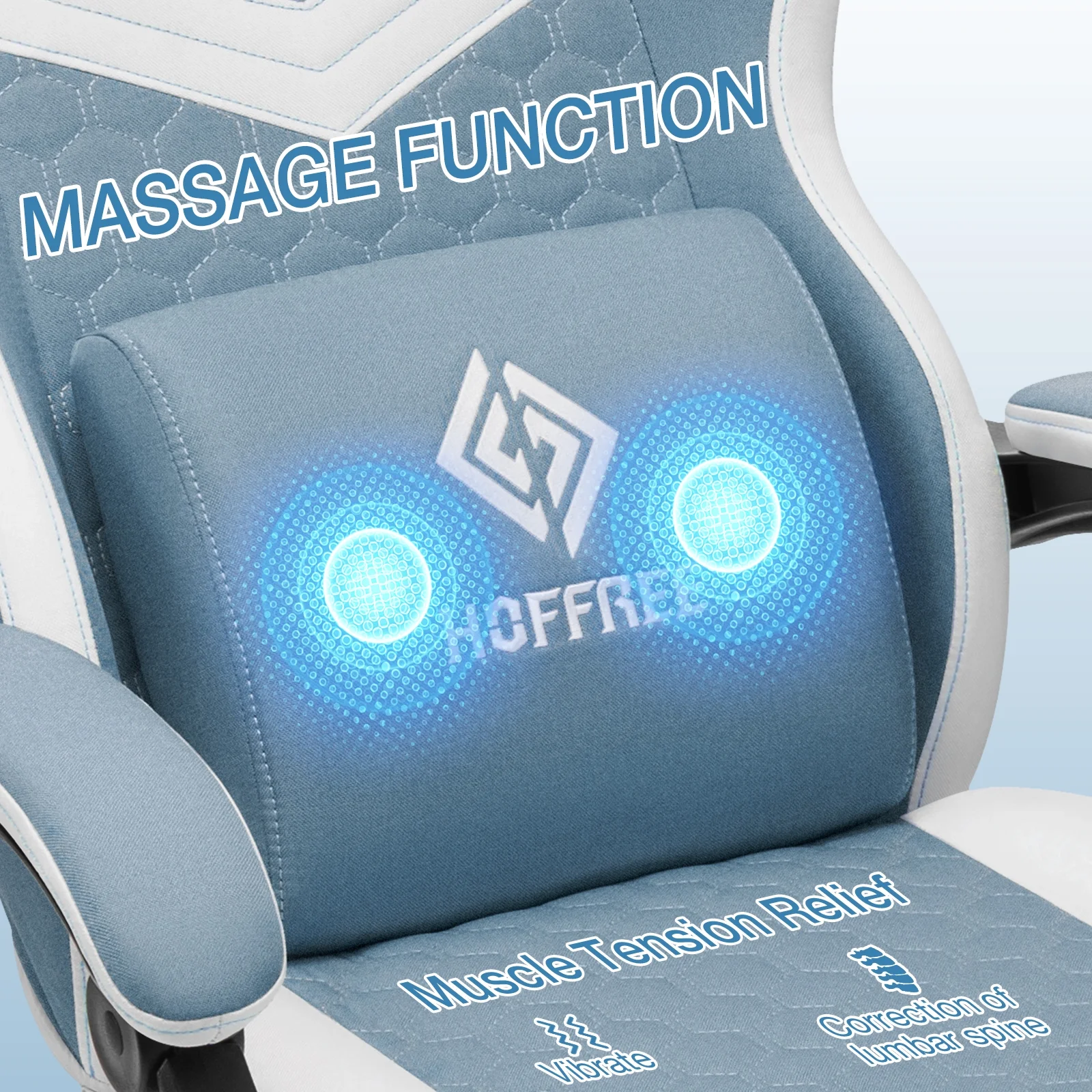 Hoffree Gaming Chair with Speakers Fabric Gamer Chair with footrest and massage Big and Tall Video Game Chair with Headrest and Lumbar Support for Adults