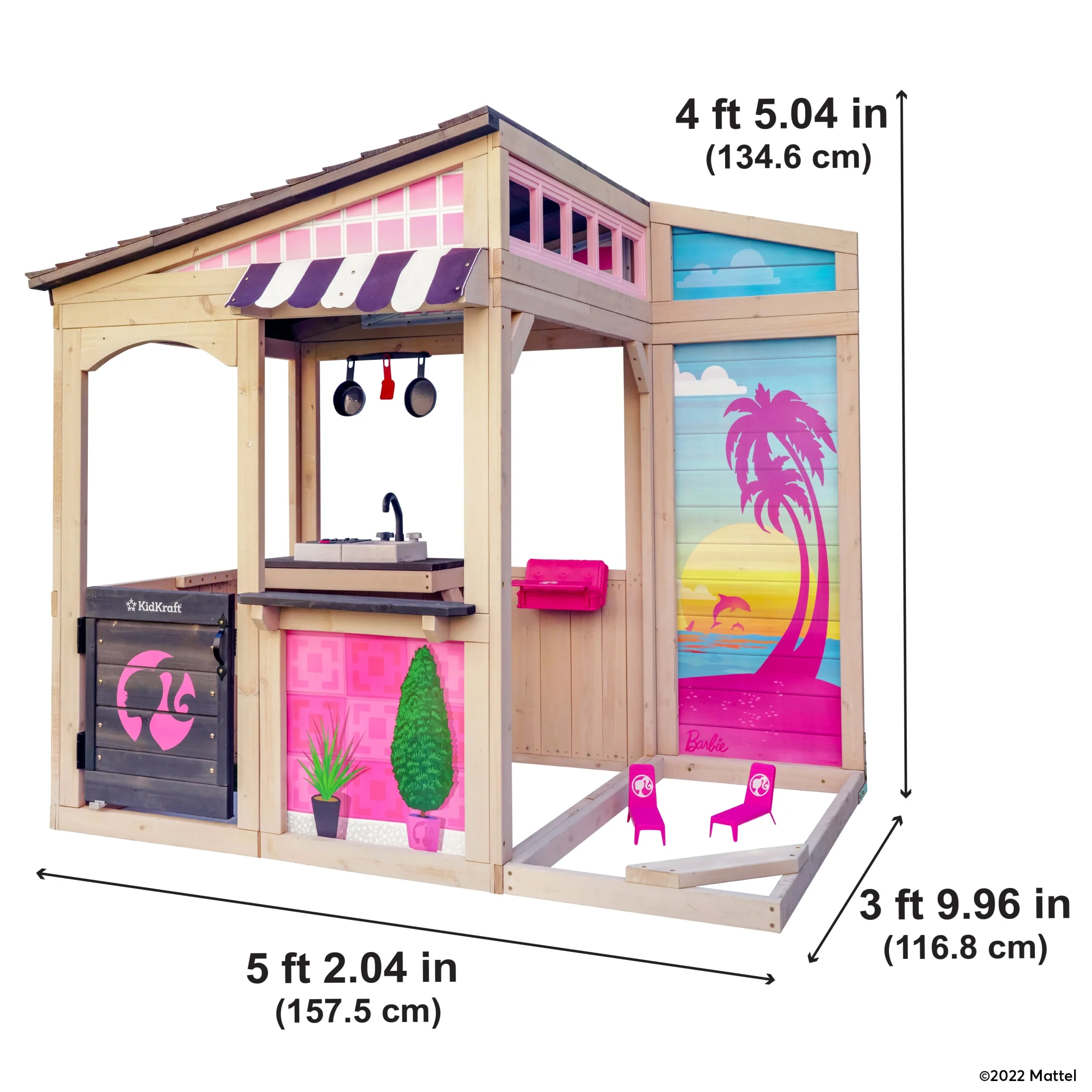 KidKraft Barbie™ Seaside Wooden Outdoor Playhouse with Attachable Doll Table and Chairs