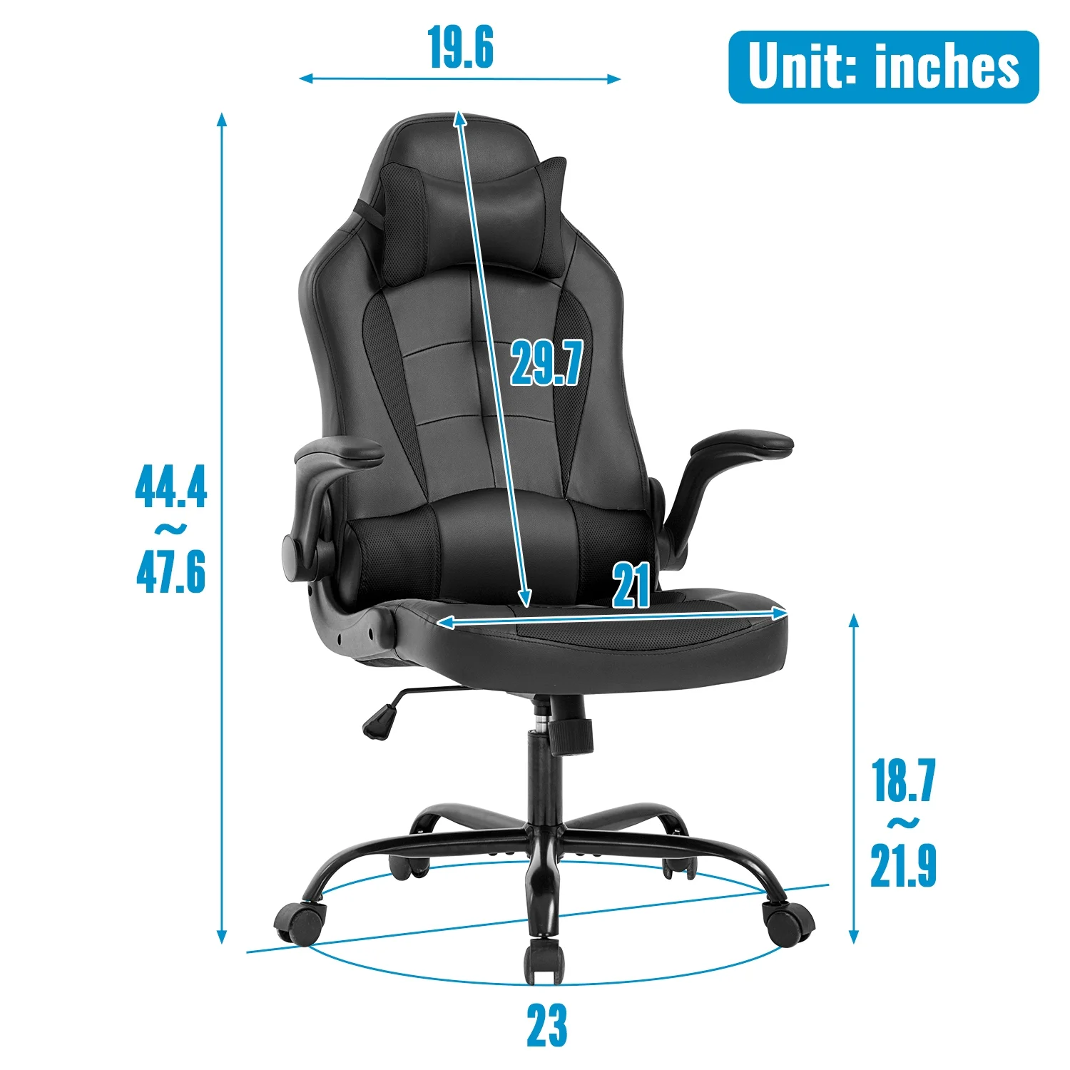 BestOffice Ergonomic Gaming Chair, Lumbar Support, Swivel Rolling for Men, Women(Black)