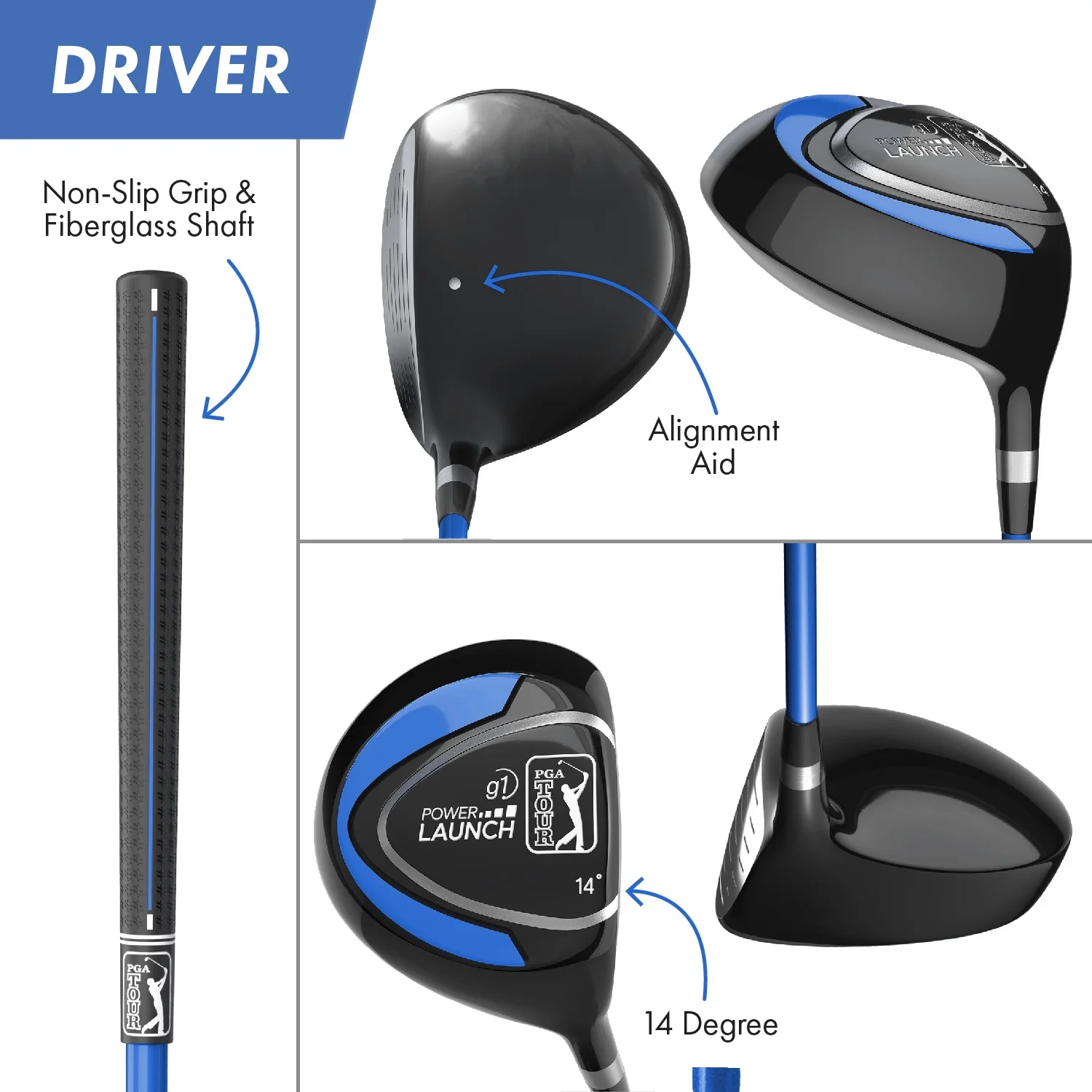 PGA Tour Right-Handed 10 Piece Kids Golf Club Stand Bag Set; Player Height 4'8 - 5'2