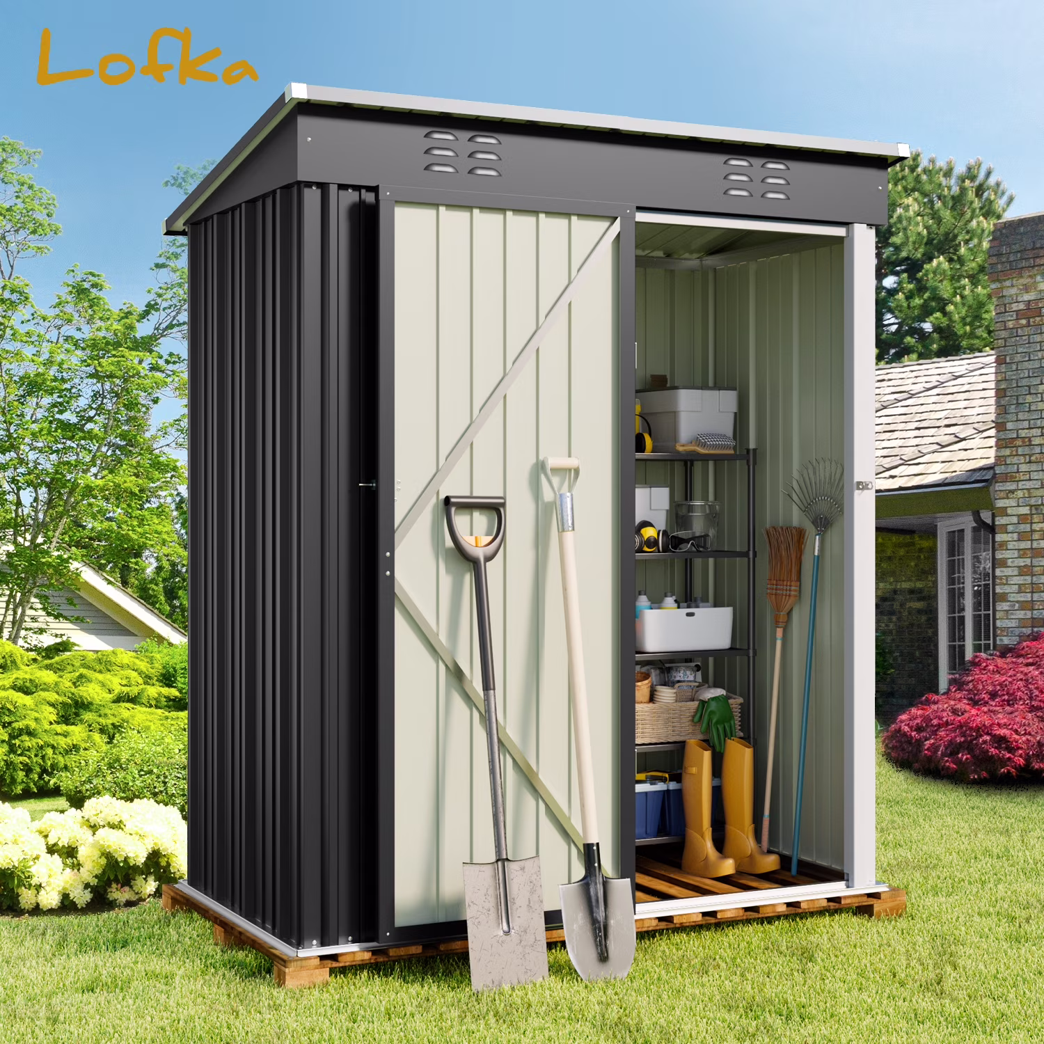 5' x 3' Outdoor Storage Shed, Metal Outdoor Storage Cabinet with Single Lockable Door, Waterproof Tool Shed,Gray