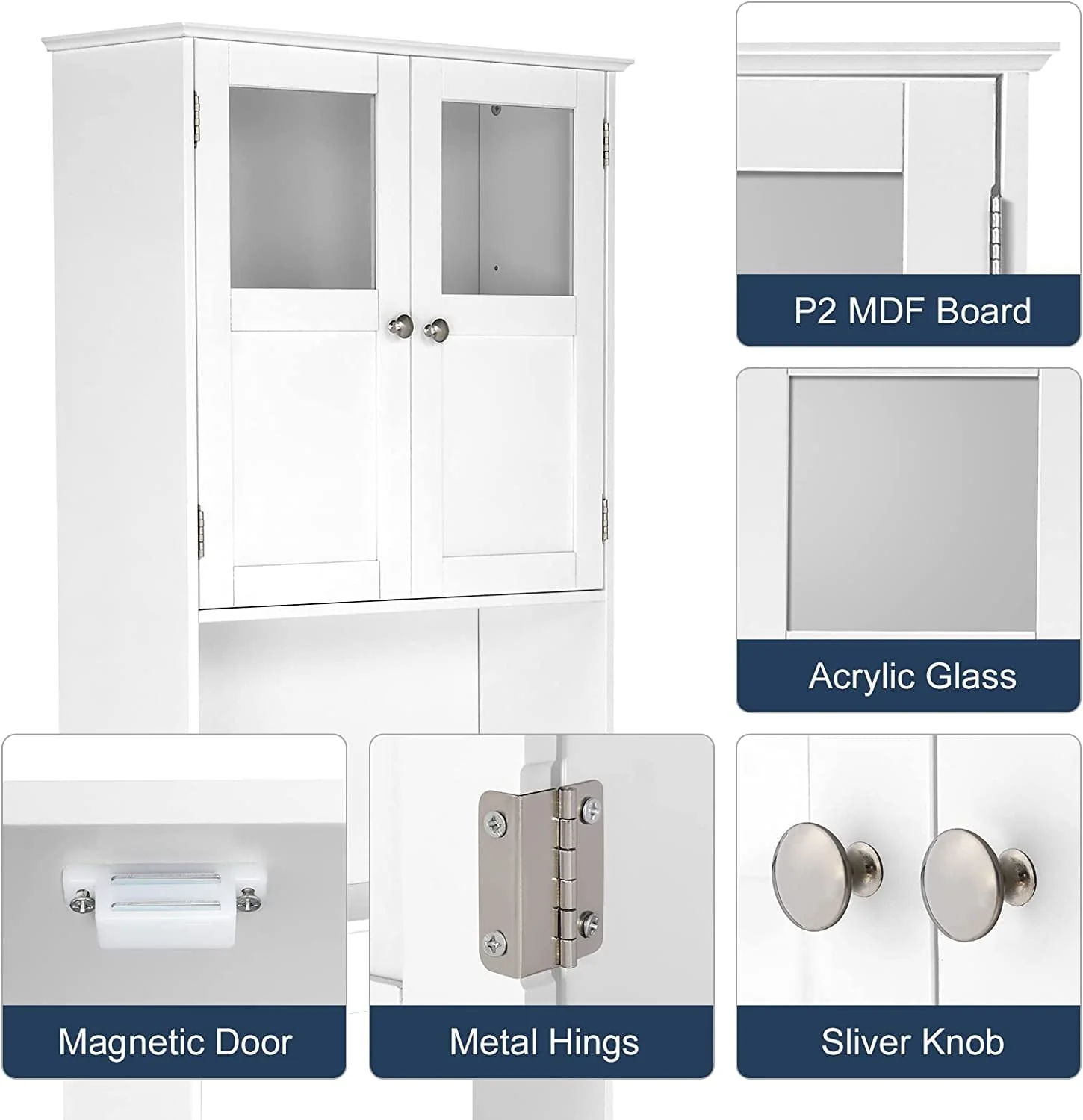 Zimtown Over the Toilet Bathroom Cabinet Storage Space saver with 2 Doors and Adjustable Shelf, 67 in, White