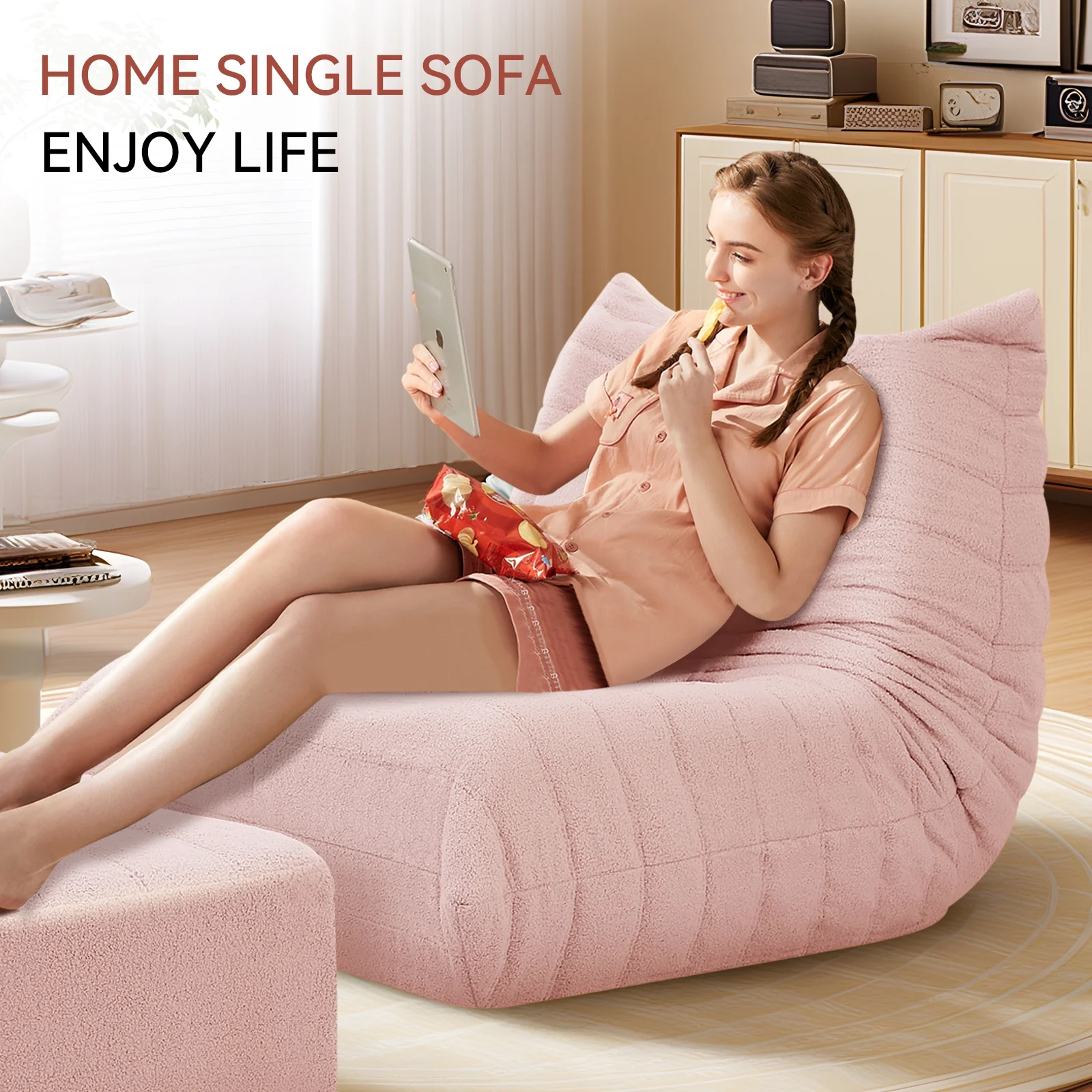 VFD Bean Bag Chairs for Adults, Beanbag Chair with Ottoman Lounge Sofa Memory Foam Comfy Reading Chair for Bedroom & Living Room, Lazy Floor Sofa Couch