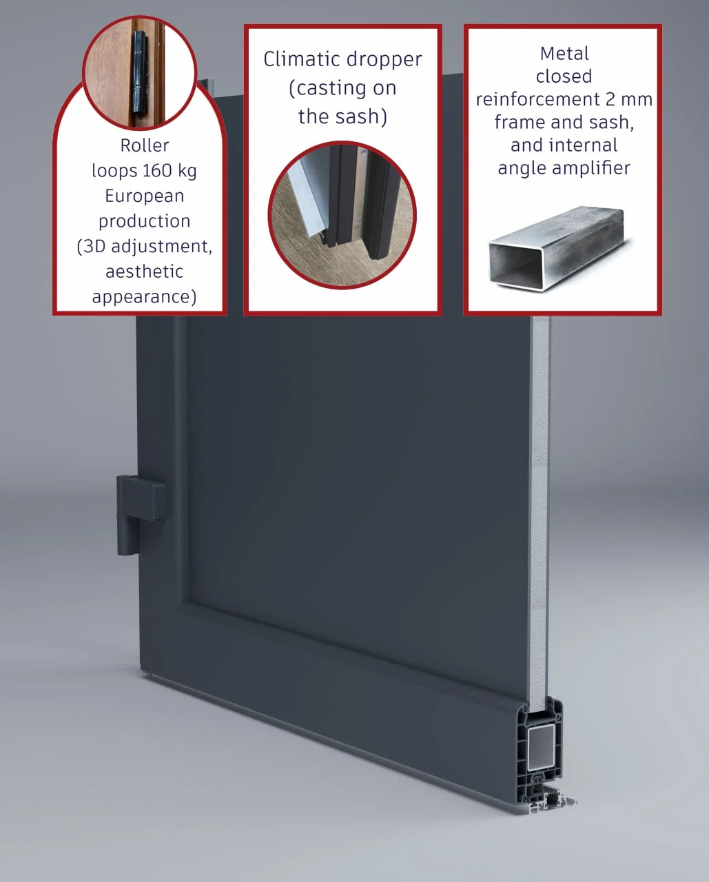 Front Exterior Prehung Metal-Plastic Door Frosted Glass / Manux 8002 Grey Ash / 2 Side and Top Window / Office Commercial and Residential Doors Entrance Patio Garage 60