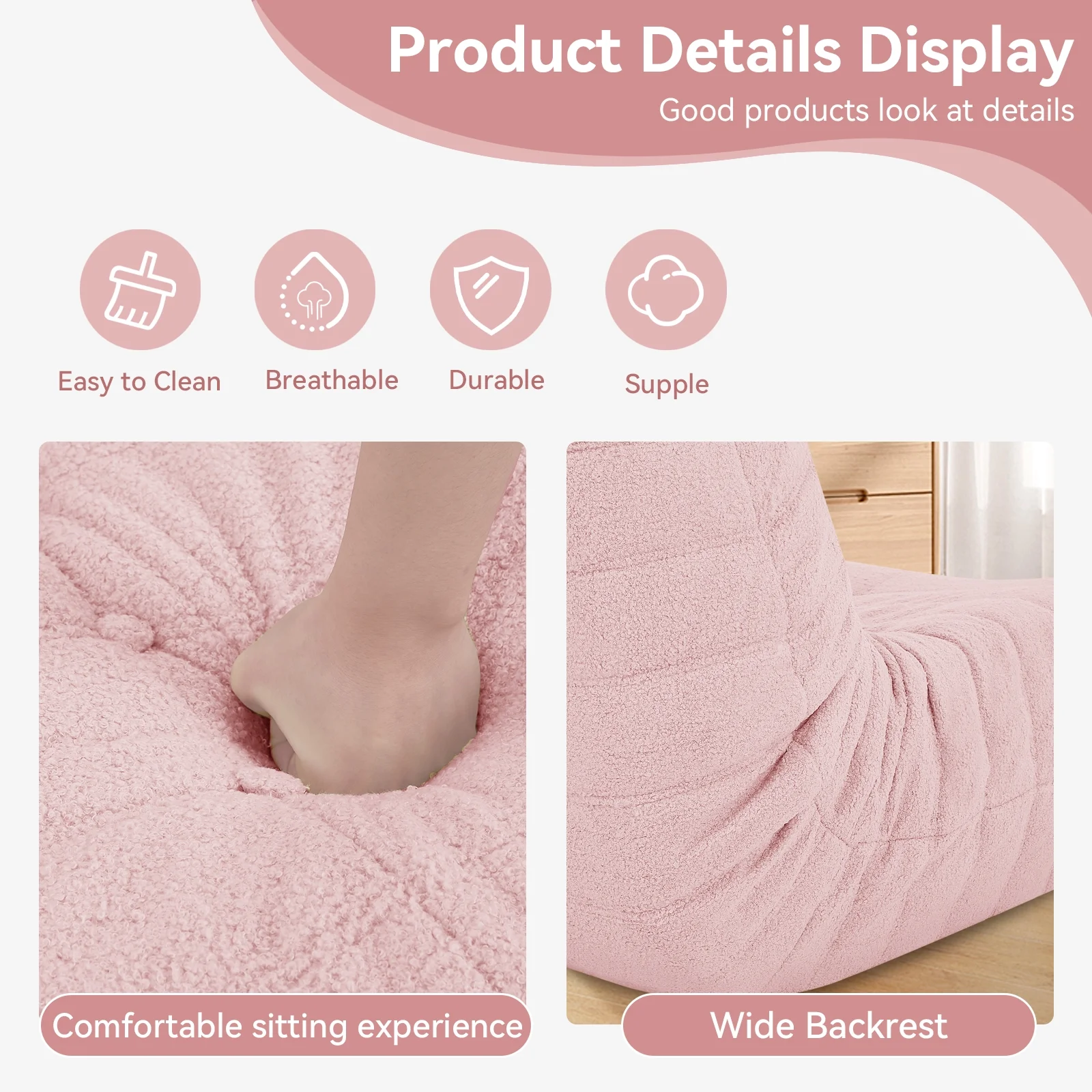 VFD Bean Bag Chairs for Adults, Beanbag Chair with Ottoman Lounge Sofa Memory Foam Comfy Reading Chair for Bedroom & Living Room, Lazy Floor Sofa Couch