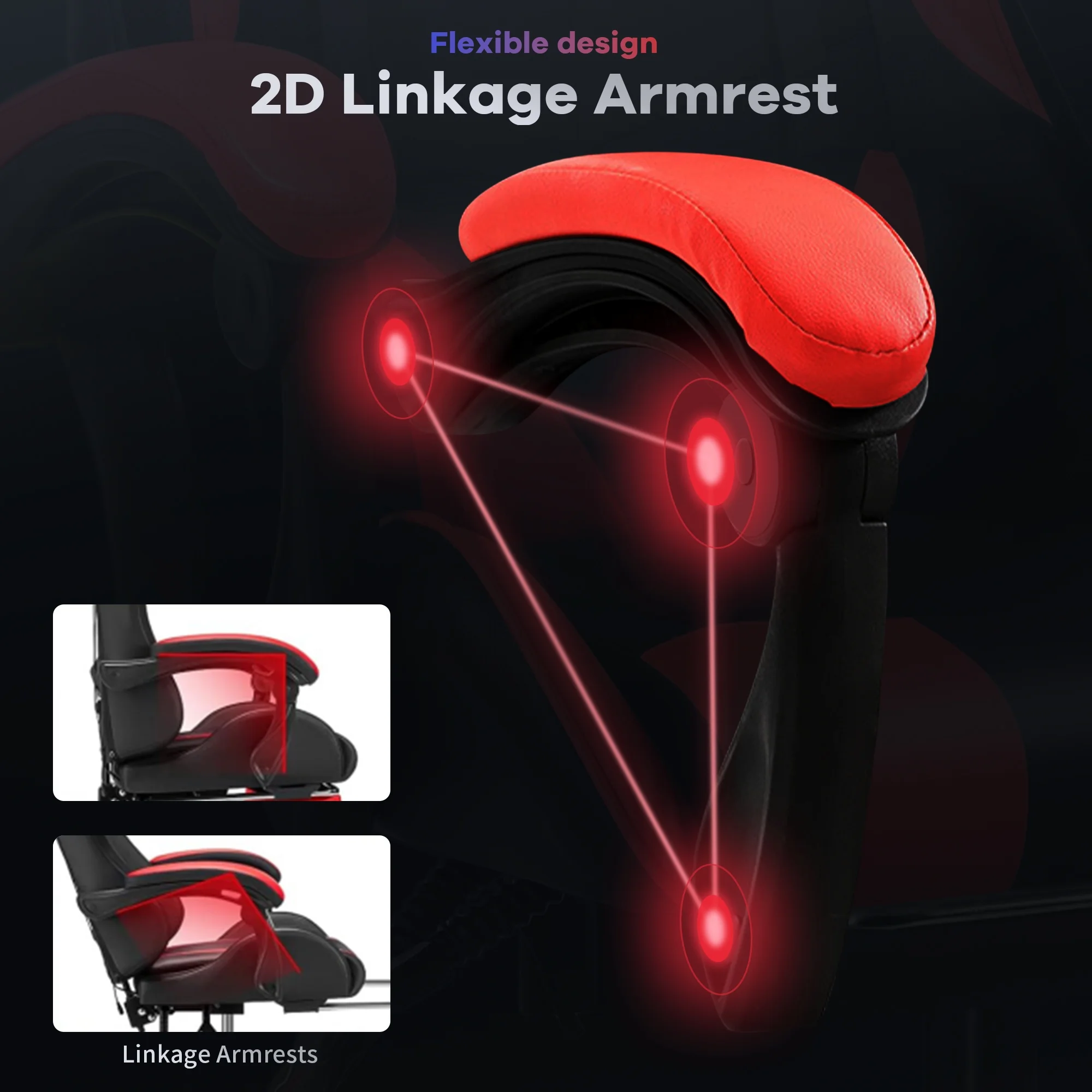 Ergonomic Gaming Chair, CHAHO Gaming Chair with Speaker & LED Lights, Computer Racing Chair for Adults, PU Leather Office Chair with Footrest Lumbar Support Headrest, Red