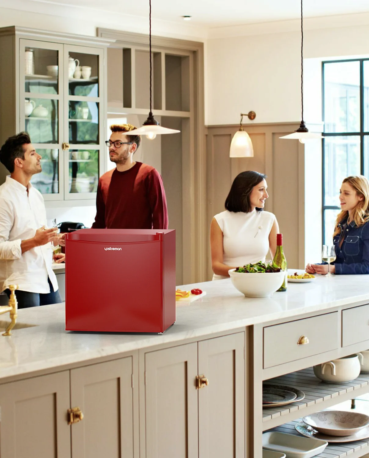 Upstreman 1.7 Cu ft Mini Fridge with Freezer Single Door Compact Refrigerator, Low Noise, Energy Saving, Adjustable Temperature, Reversible Door, for Home Office Dorm, Black FR17