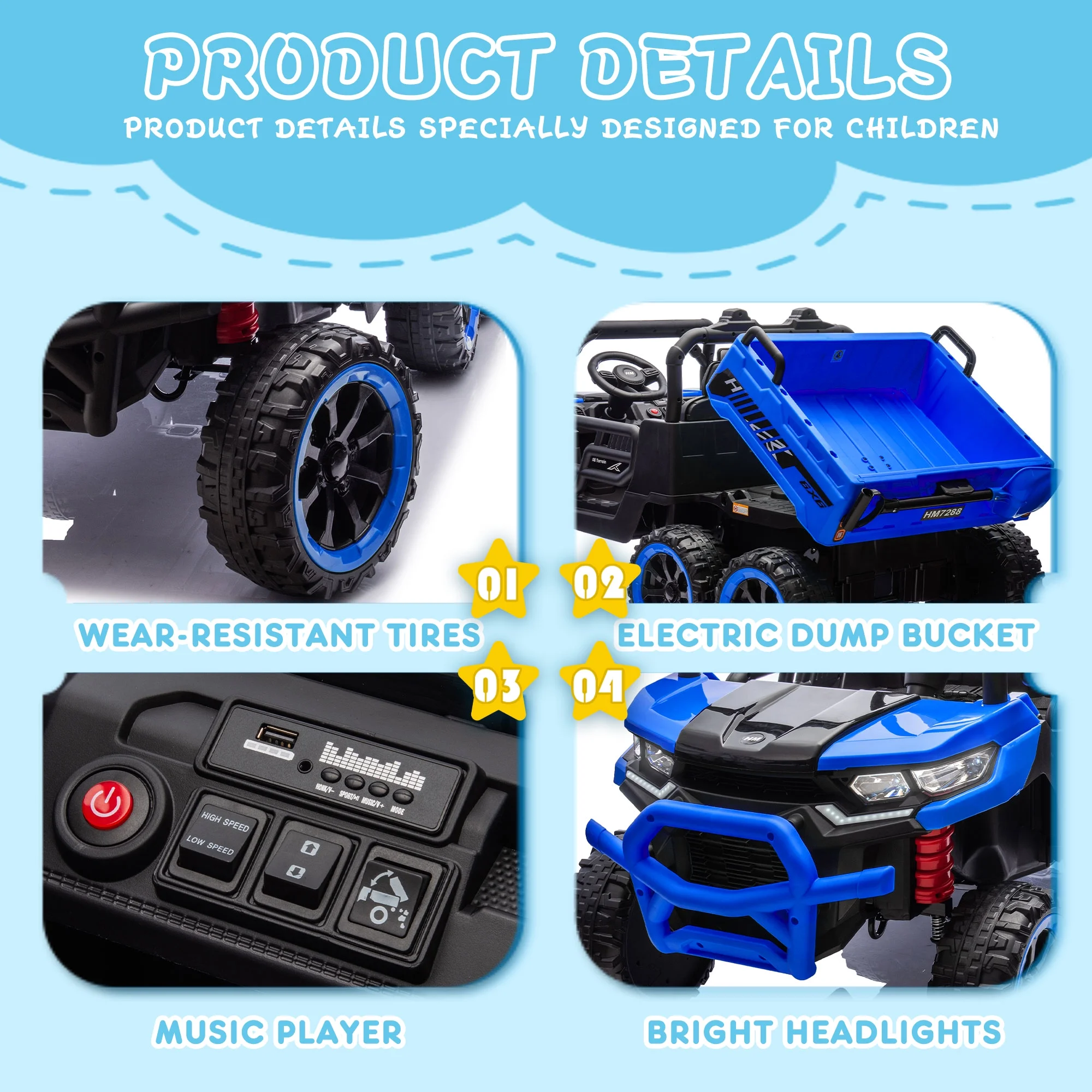Xuanlur 24V 2 Seater Kids Ride on Car Truck, Ride on UTV W/ 2x200W Motor, 24 Volt Ride on Toys W/ Dump Bed/Shovel, Electric Car for Kids W/ Durable Tires, LED Light, Music, Remote Control, Black