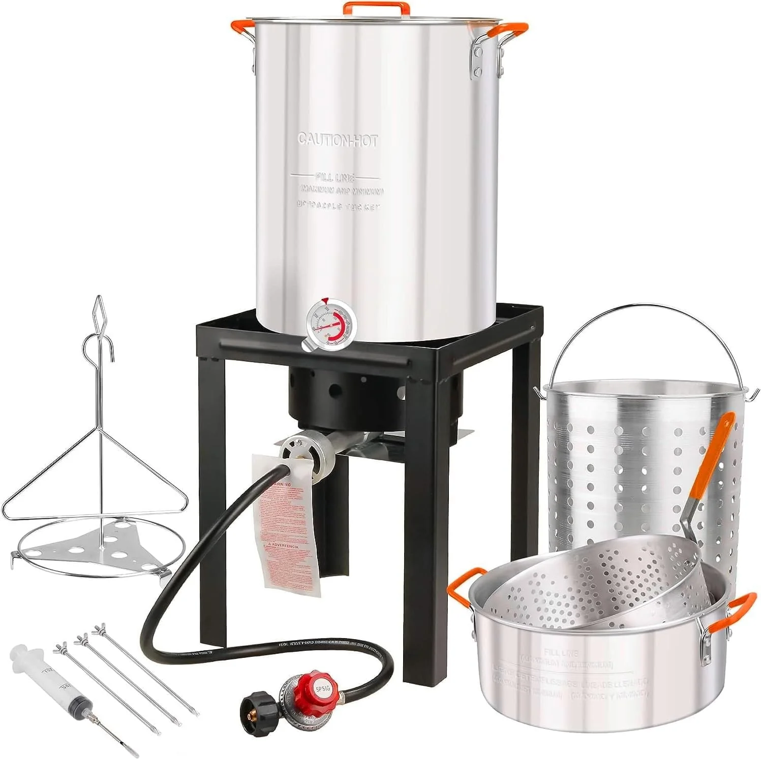 Propane Outdoor Turkey Fryer Set & Crawfish Boil Pot Basket 55,000 BTU Burner 30 & 10 Quart Aluminum Stock Pot & Basket Lid & Ideal for Outdoor Cooking
