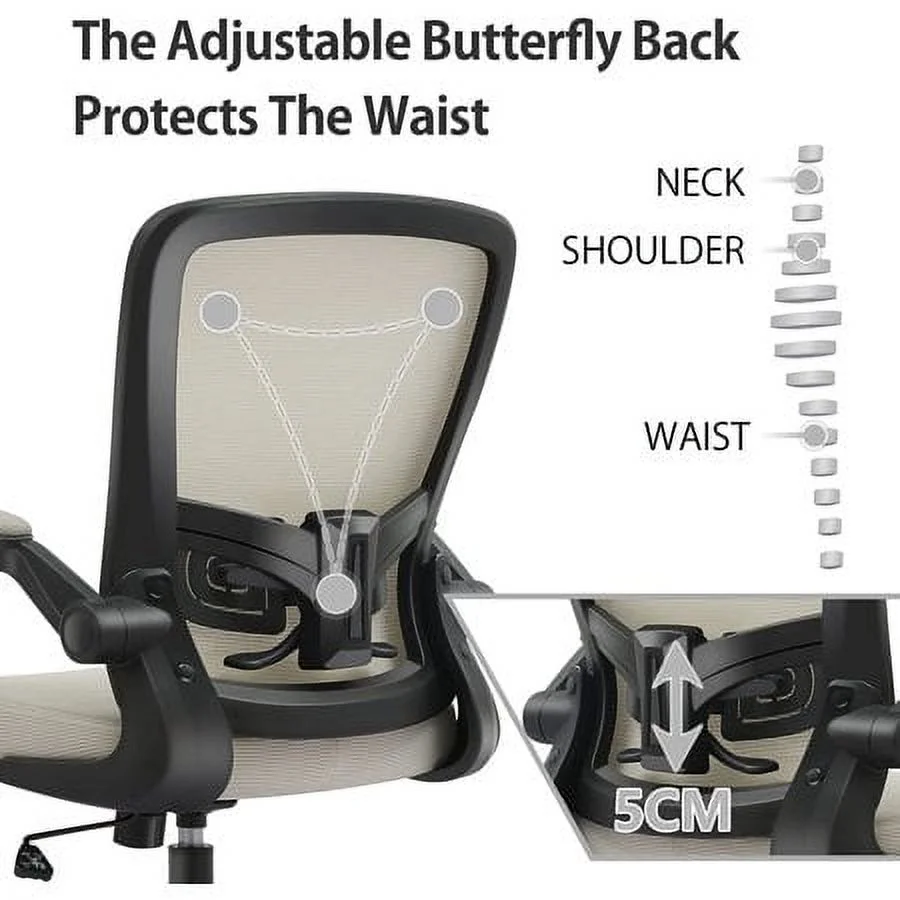 COOLHUT Ergonomic Office Chair, 400LBS Task Chair, Comfort Desk Chair with Adjustable Lumbar Support and Flip up Arms, Black