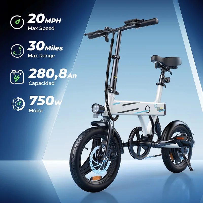 750W Peak Folding Electric Bike for Adult Teens,20MPH 36V/7.8AH,14
